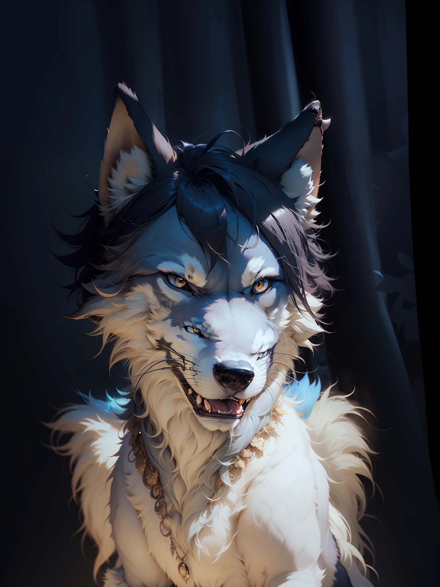 : 3。Light blue wolf,Furry animals,personification