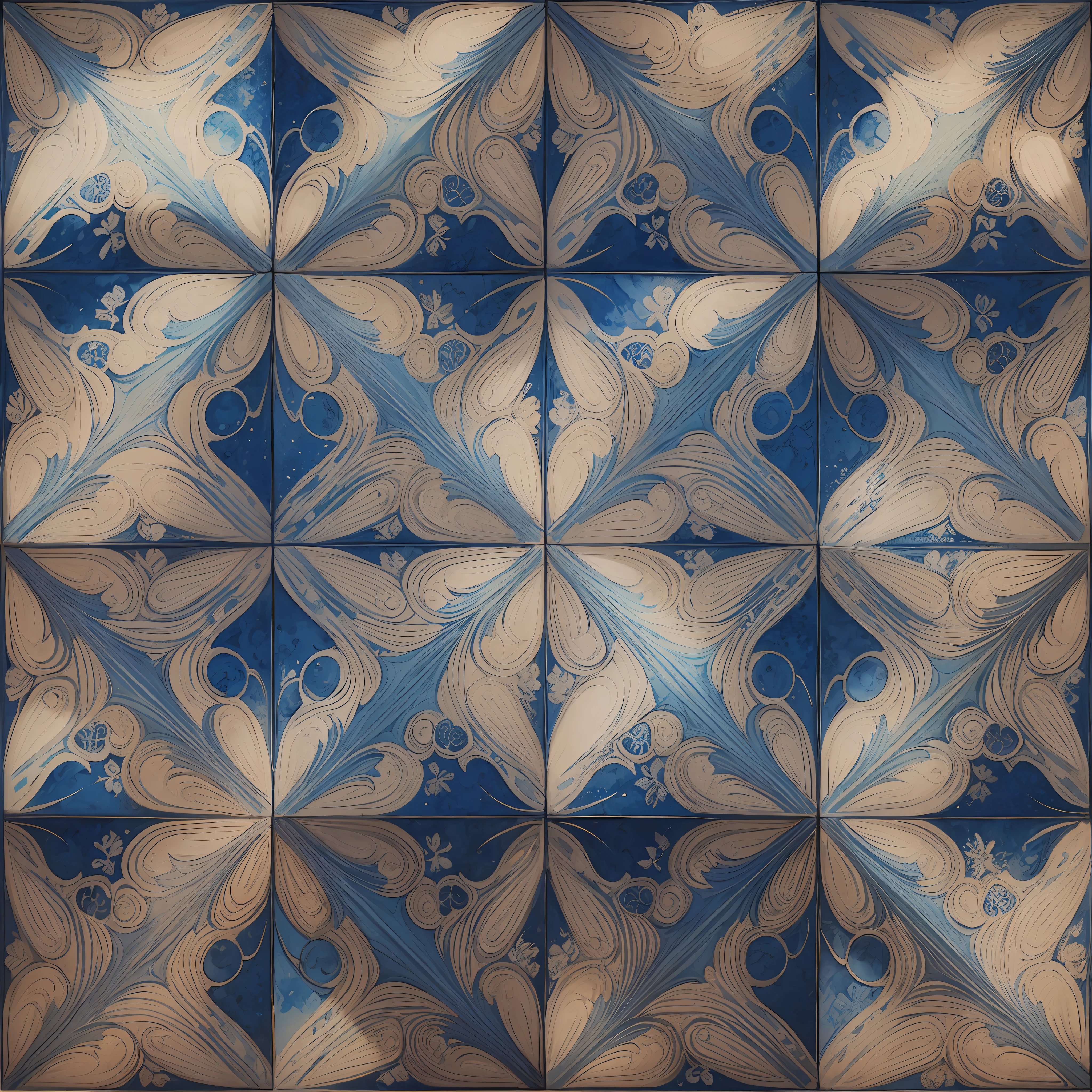 azulejos pattern watercolour style --auto --s2