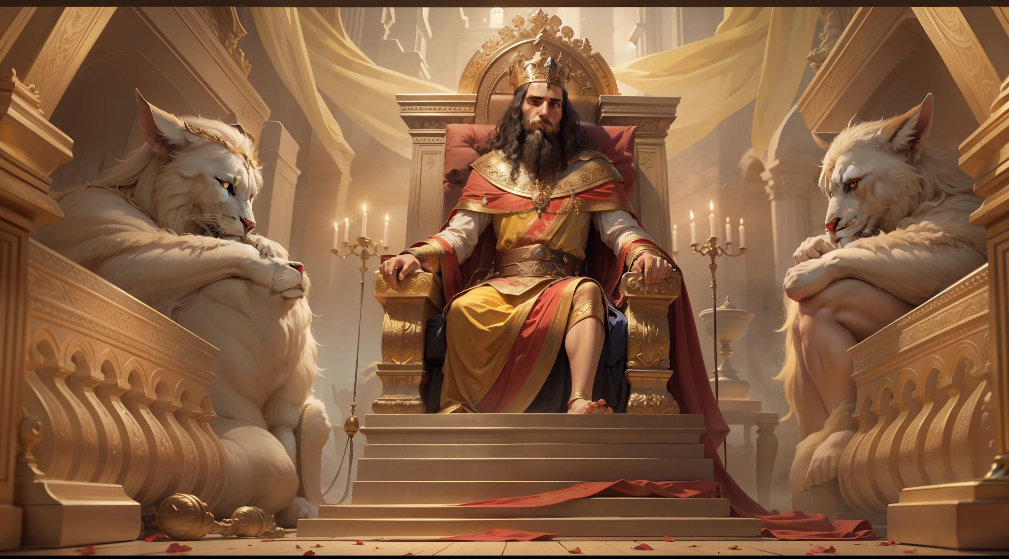 Detailed Writing) (Melhor qualidade) Create the image of the mighty King Solomon sitting on his throne of glory