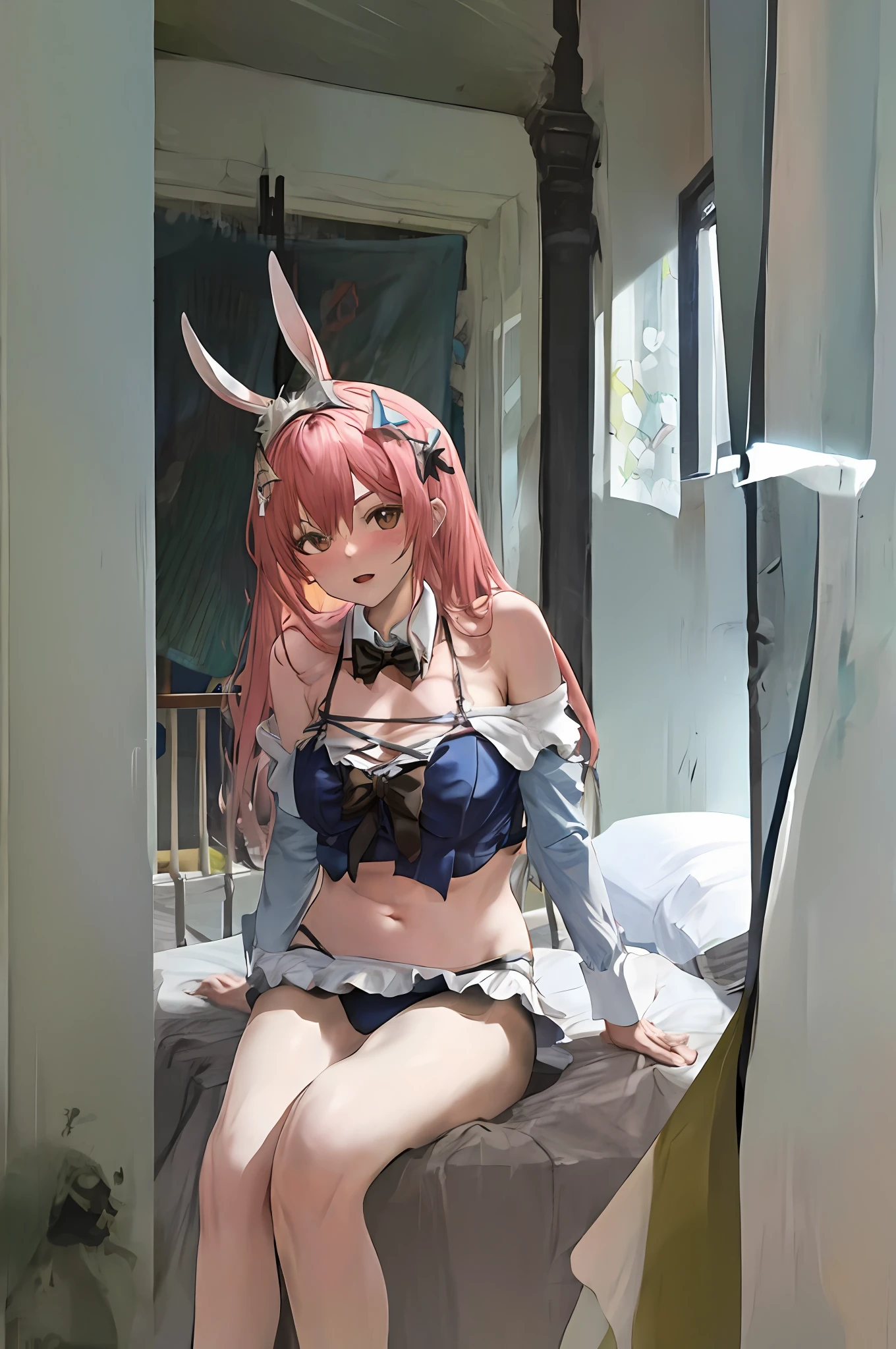 Big-breasted rabbit-eared woman in a bikini showing her breasts