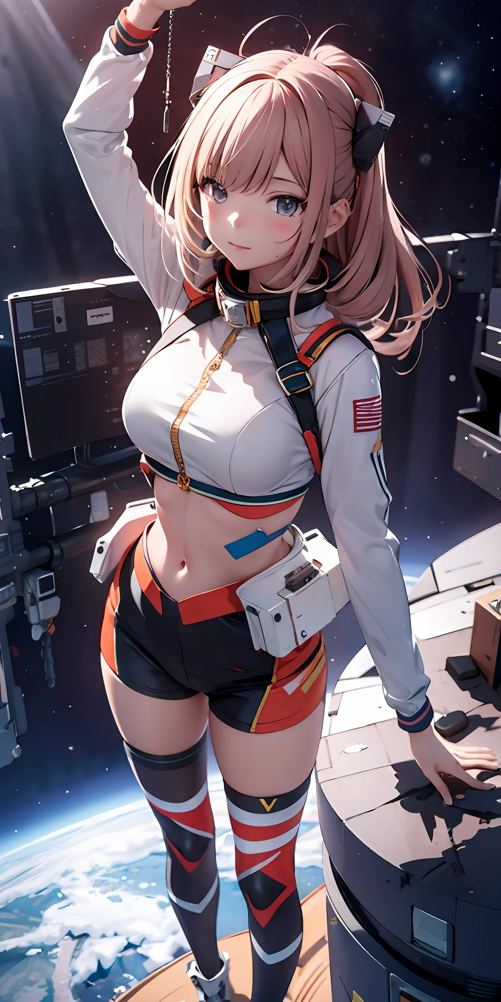 absurd res, high res, (masterpiece:1.4), ultra-detailed, 1girl, from above, space, floating