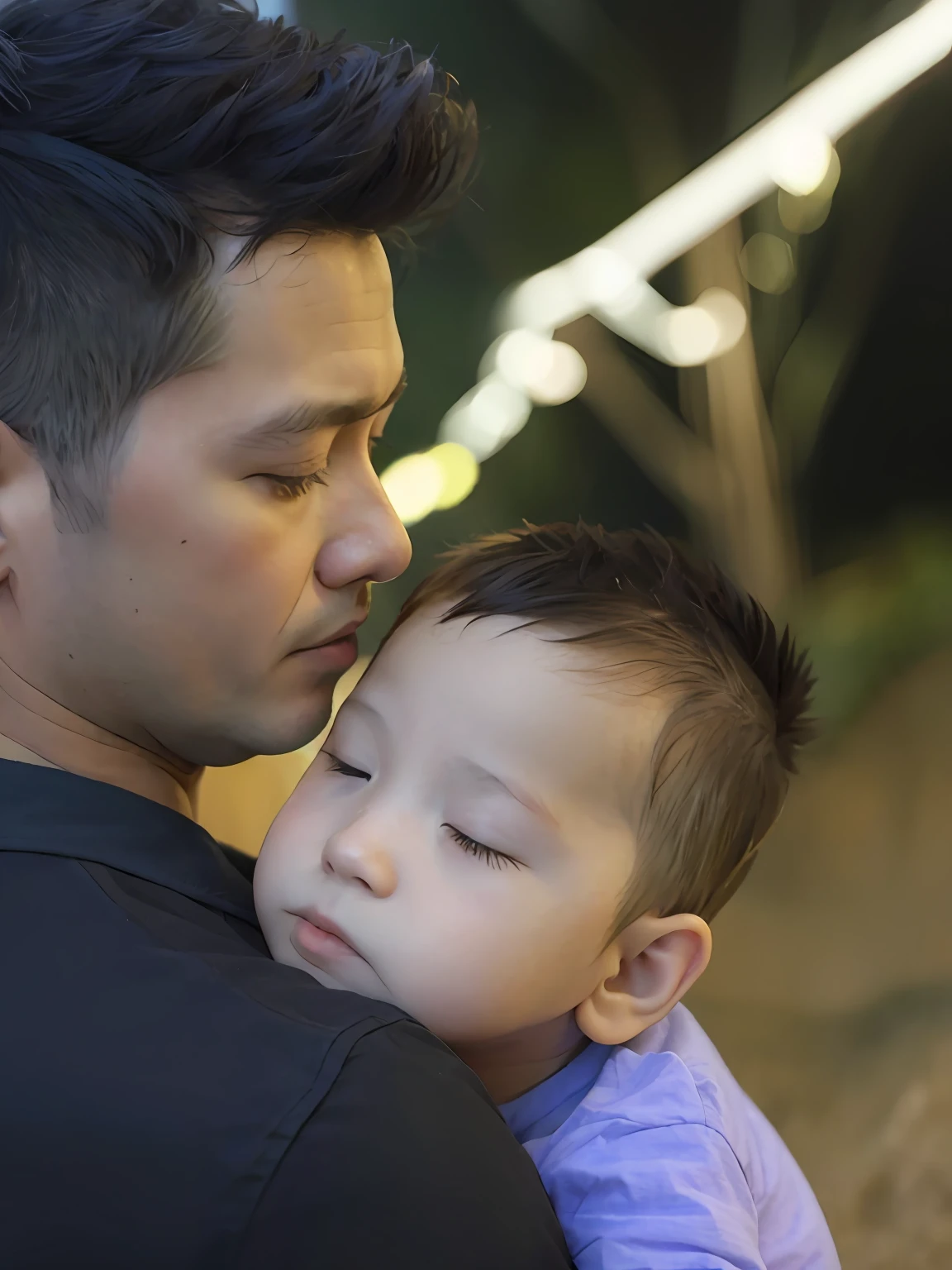 A father holding a sleeping
