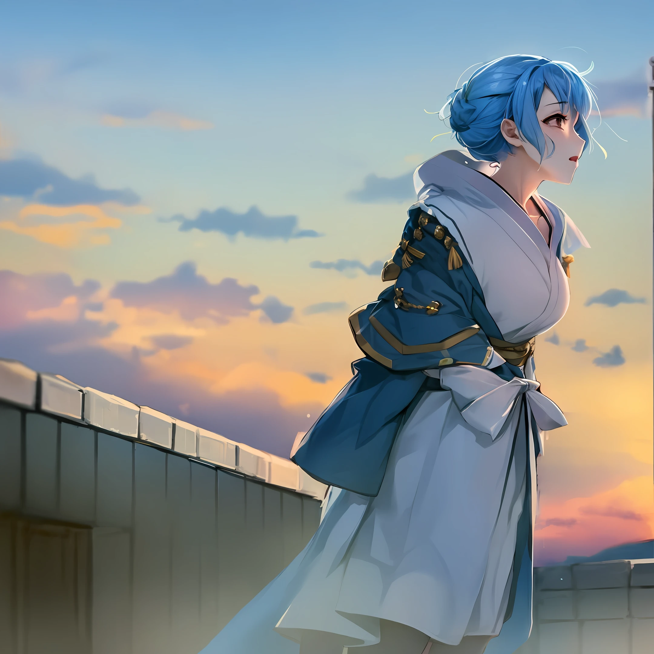 blue hair,Japan high school student,s girl,Beautiful,high and cold