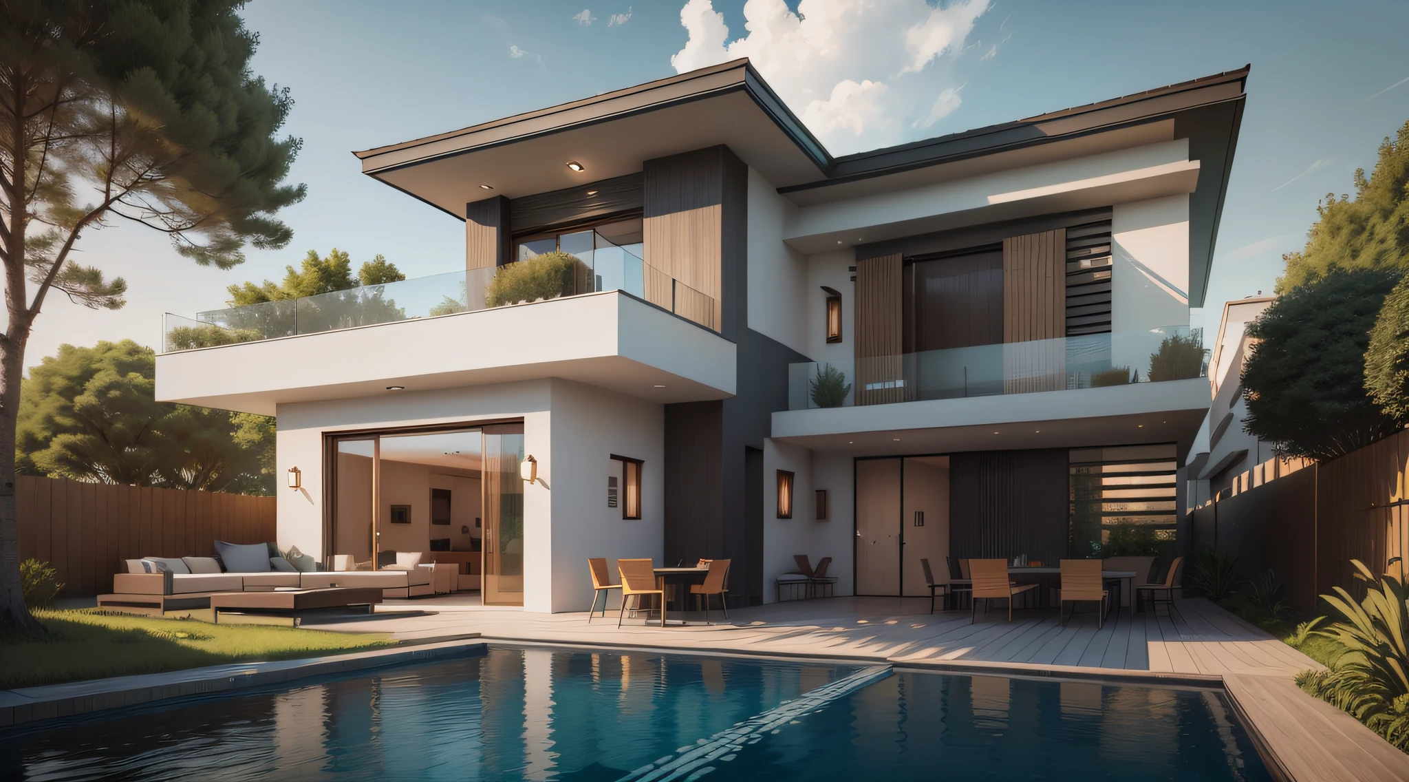 Luxury modern two-and-a-half-storey villa design,8K