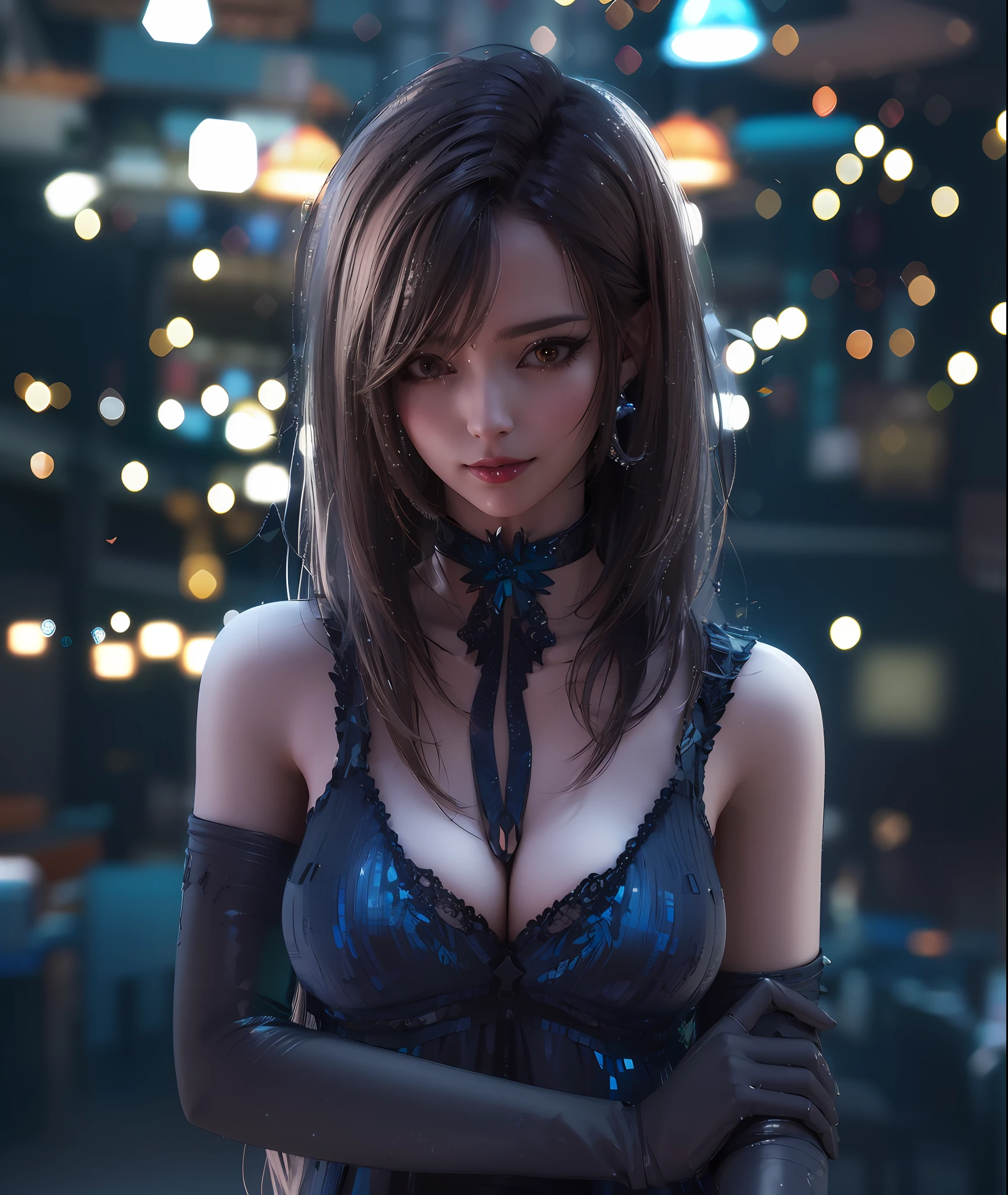 There is a woman in a dress and gloves posing for a photo, 8K high quality detailed art, 4k highly detailed digital art, Deviantart ArtStation CGSCOSIETY, 3 D rendering character art 8 K, 8K Artgerm bokeh, 4K detailed digital art, alluring tipha lockhart portrait, photorealistic anime girl rendering, Badass anime 8 K