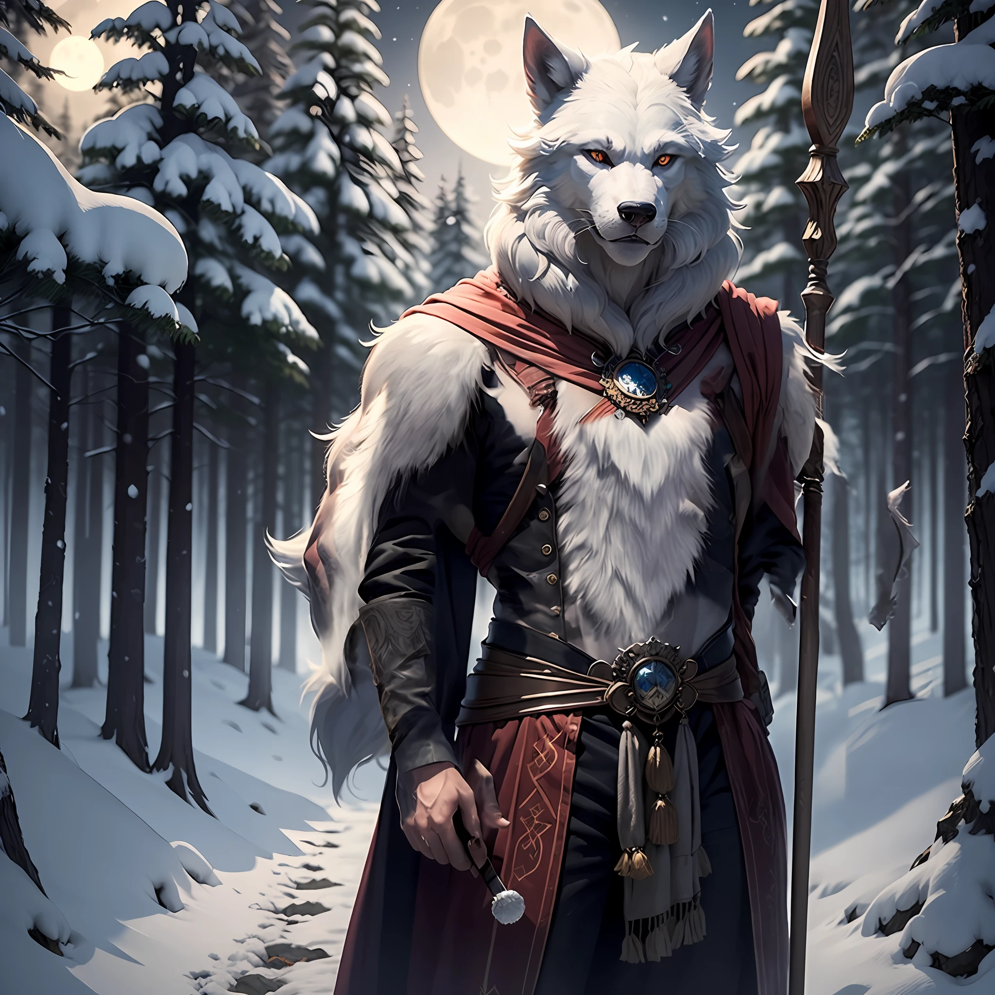 Covered with white wolf hair