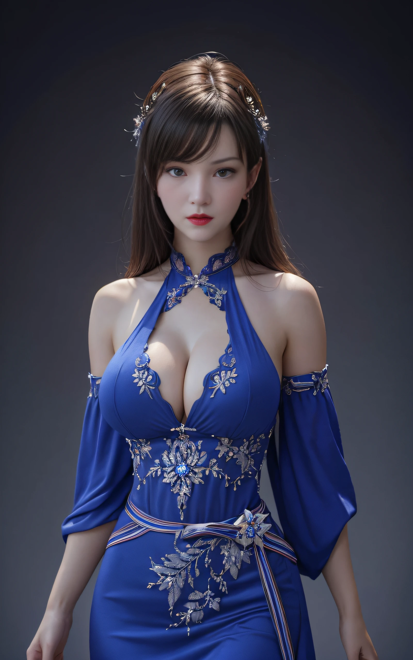 (masterpiece, best quality, extremely detailed 8k, ultra hd, ultra-detailed, highly detailed, highly realistic, ultra-realistic, photo realistic), (1girl:1.5), (detailed realistic skin), (realistic big breasts), slender abs,