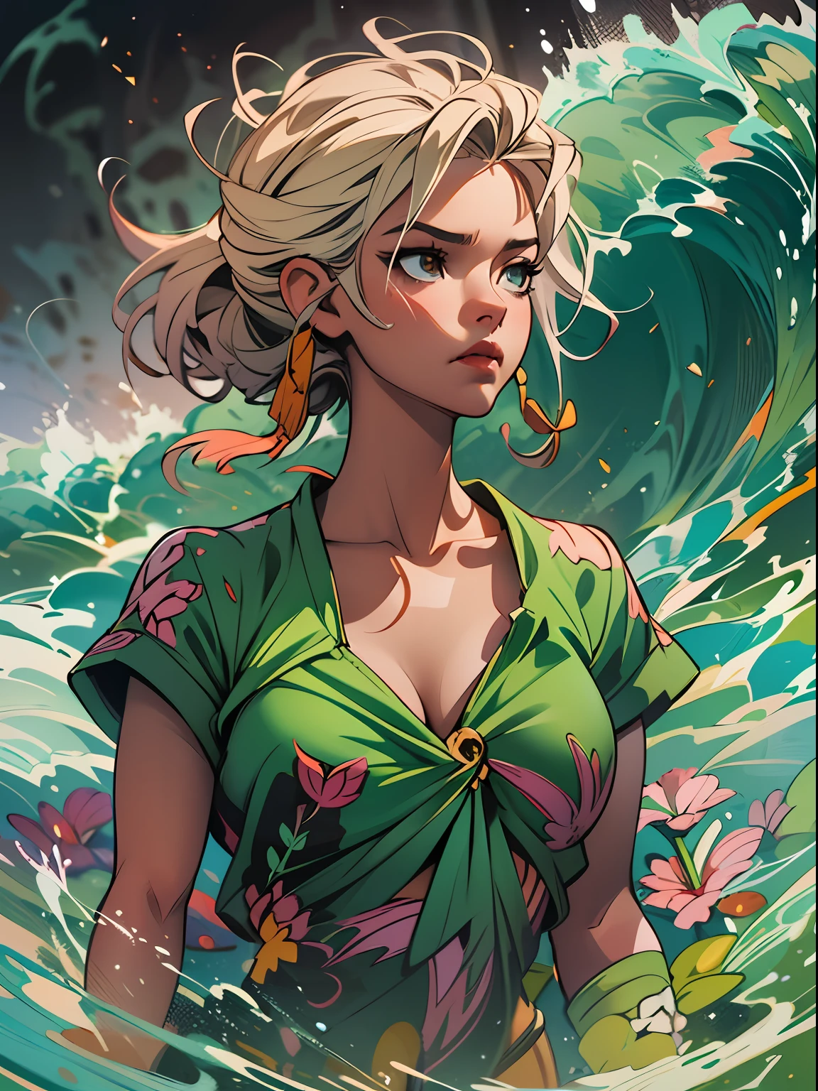 mulher bonita com cabelo longo ultra detalhado, (fundo bonito e claro: 1.2),, fantastic paintings, estilo graffit, flores, olhos altamente detalhados, uma camiseta ou vestido com uma blusa branca por baixo, position, com cabelo preto longo, vitrais coloridos, Fantastic paintings by Joe Madureira, alta qualidade, foto, arte adesivo, mulher bonita carol nakamura com cabelo longo, liberdade, alma, digital illustation, comiс style, anatomia perfeita, centrada, Approaching perfection, dynamics, altamente detalhada, pintura em aquarela, artstation, arte conceitual, suave, foco nítido, illustration, arte por carne griffiths e wadim kashin,,pose de menina anime sozinha, cabelo pastel curto, heterocromia, anatomia perfeita, centrada, Approaching perfection, dynamics, altamente detalhada, folha de caracteres, artstation, arte conceitual, suave, foco nítido, illustration, arte por kim jung gi,, Artgerm, carne Griffiths e Wadim Kashin , Sasha Yakovleva, Loish, Jeremy Mann, corpo inteiro tiro vestidos festa, folha de personagem, Lightningwave, bela pintura em aquarela anime, tinta pingando por Tim Okamura, Victor Nizovtsev, Greg Rutkowski, Noah Bradley. trending in artstation, 8k, obra-prima, pintura graffiti, detalhe fino, cheio de cor, detalhe intrincado, Golden aspect ratio illustration, monochrome green background, obra-prima, melhor qualidade, alta qualidade, highres, melhor qualidade, high resolution fix, bright amazing lighting, aprimoramento de detalhes, aprimoramento de detalhes, various movements and pose, melhor qualidade, alta qualidade, highres, aprimoramento de detalhes, 4k, obra-prima, highres, absurdres, Natural volumetric lighting and better shadows, profundidade de campo profunda, foco nítido
