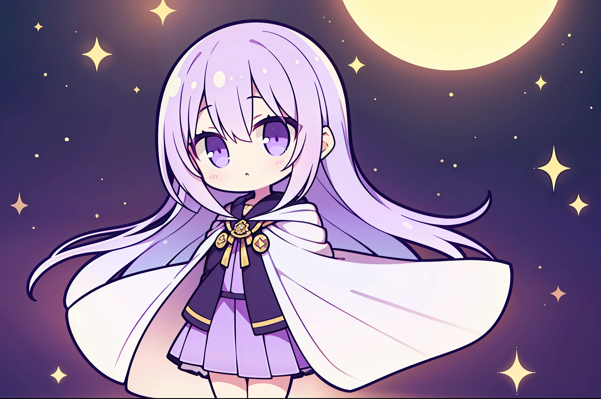 1girll,Long hair,Gradient hair from white to light purple,Light purple eyes,short skirt,Cloak,robe,Light purple stockings