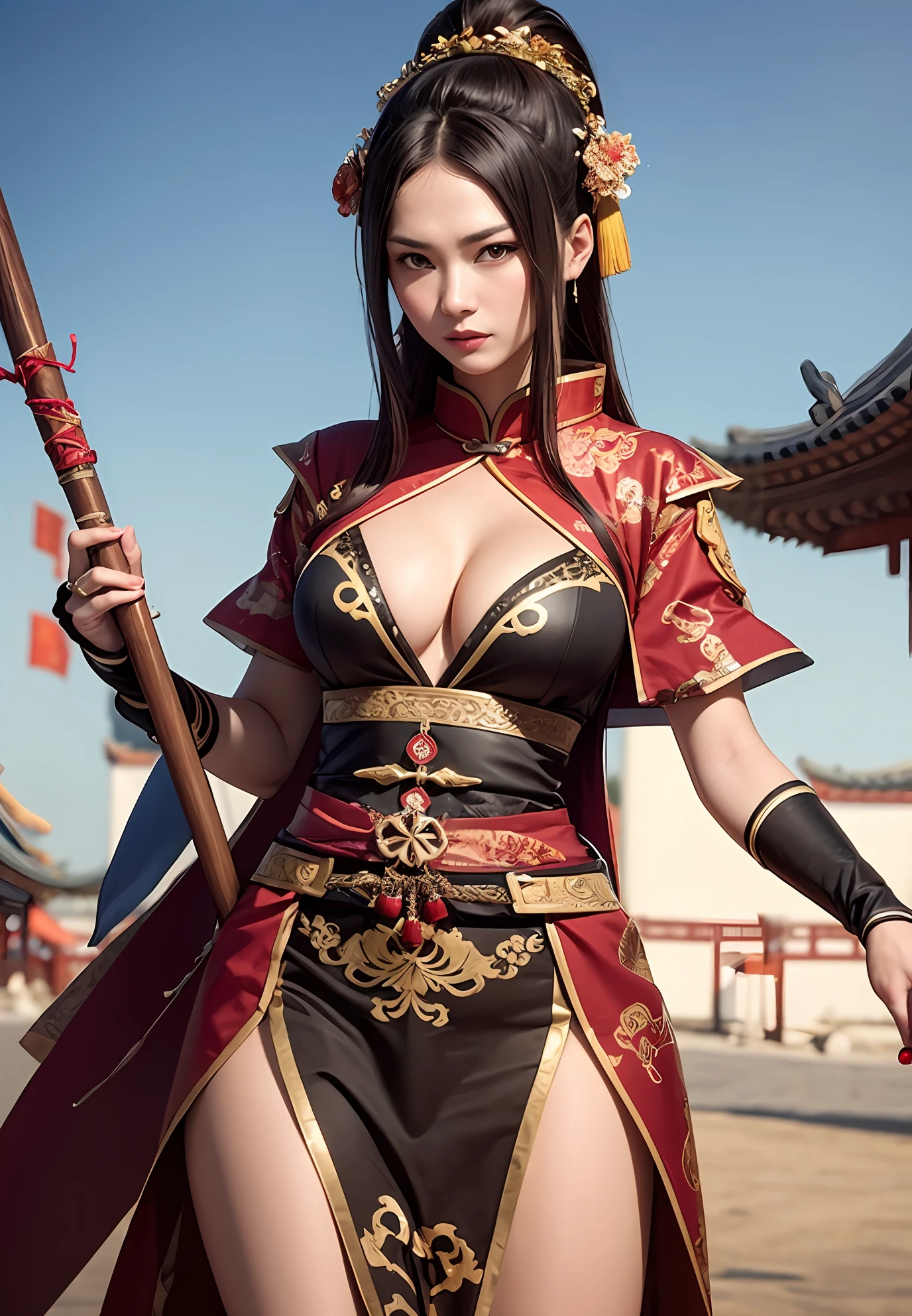 Female general,Chinese Ancient Times,Raised sexy,Holding a spear