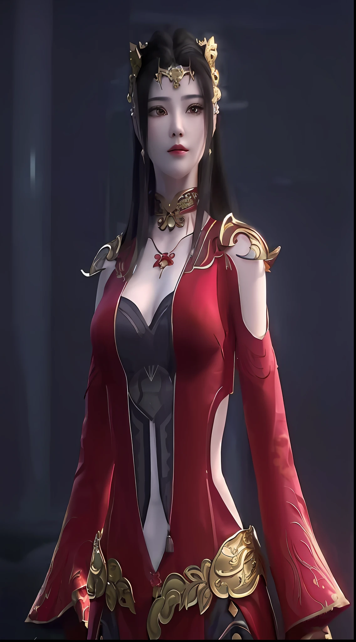 a close up of a woman in a red dress with a gold crown, full body xianxia, a beautiful fantasy empress, lady in red armor, xianxia hero, ((a beautiful fantasy empress)), xianxia, loong, ruan jia and artgerm, beautiful elegant demon queen, diablo 4 queen, yun ling, beautiful and elegant elf queen