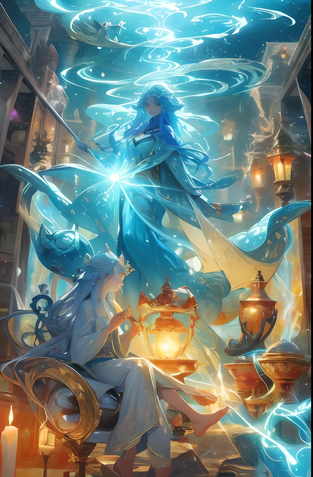 Diving Into The Ether Flowing with The Eternal Soul Through Vibration of love, everything is connected, Flowing energy, Spiritual, Divine, Dreamlike, cosmic, concept-art, mind blowing, Feminine beauty, God, pineal gland, DreamlikeArt