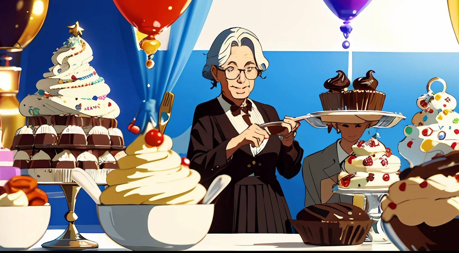 Our beloved brand is synonymous with love and flavor, And now we're looking for an image that captures the whole essence of our delicious personalized sweets. We want AI to help us create a visual representation of 'Cocoa Grandma', uma figura carinhosa e acolhedora, Wrapped in a magical world of chocolate and confectionery.

Imagine a caring and smiling grandma, vestida com um avental repleto de doces, holding a spoonful of melted chocolate in one hand and a bag of colorful confectionery in the other. She's surrounded by cupcakes, biscoitos e doces decorados com muito carinho, creating a delightfully enchanting setting. As cores devem ser suaves e aconchegantes, evocando a nostalgia de tempos felizes e momentos compartilhados com os entes queridos.

We want the image to convey the dedication and love we put into every personalized candy we deliver to our customers. The idea is that people feel attracted to our sweet universe and want to experience the sweetness of our products made with affection by 'Grandma Cocoa'.