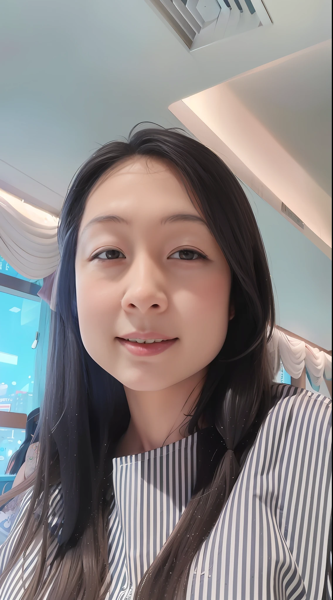 arafed woman with long hair and a striped shirt posing for a picture, 38 years old, delight, 3 6 years old, 8k selfie photograph, Zhang Wanting, jen zee, (38 years old), 35 years old, 3 5 years old, 3 2 - year - old, kakar cheung, katherine lam, 30 year-old woman