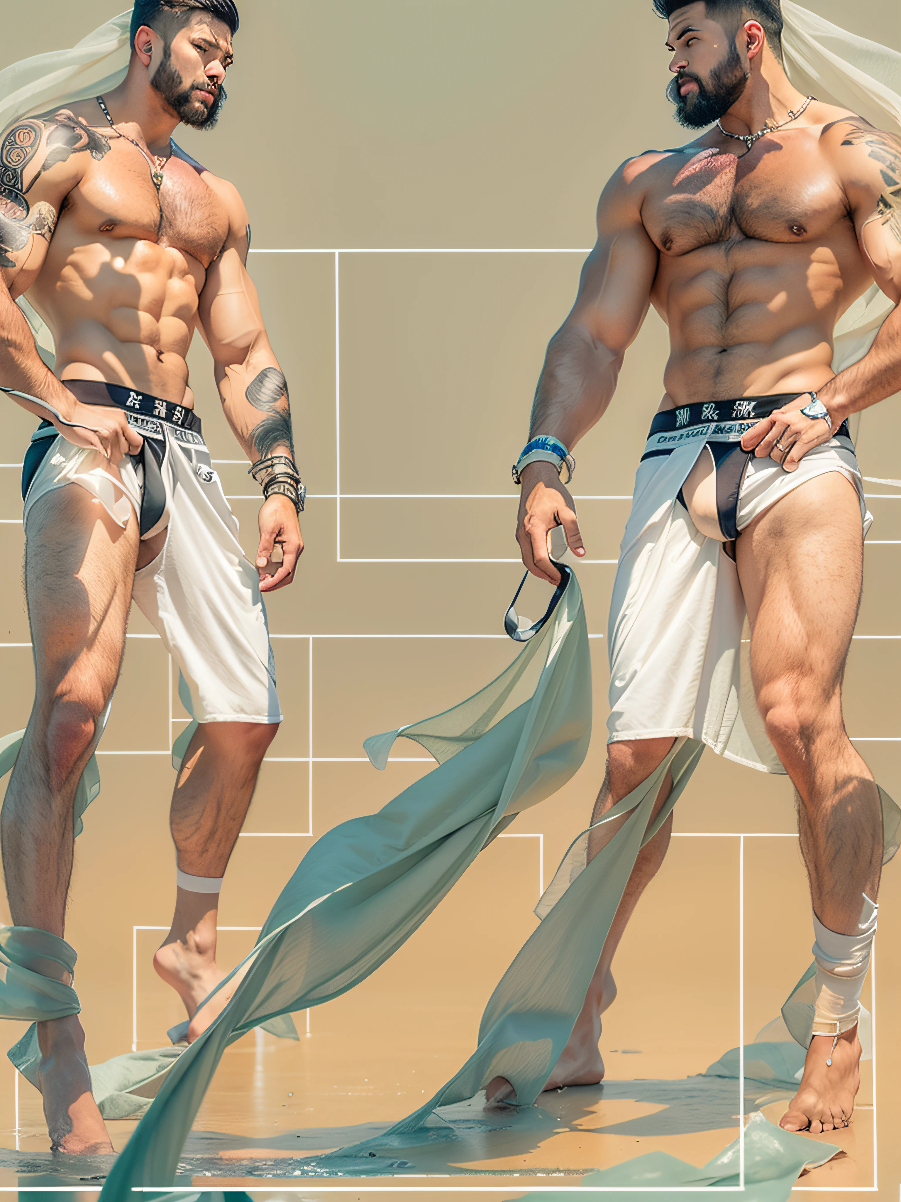 （tmasterpiece，best qualityer，Official fine art， Aesthetics：1.2），（hyper-detailing），（（Clear plastic film panties：1.2））（（short detailed hair，Short beard stubble：1.3））（（short detailed hair，32 years old muscular man：1.3））finely detailled，Most Best Illustration，hand-drawn high quality，（hight contrast），（Clean lines：1.3），（Artistically），a line drawing，（Complex lines），Clear lines，s fractal art，Brush strokes，ukiyo-style，（full-body portraits，Tulle tong，Extreme closeup：1.1），（Muscle men，White transparent thong：1.4）（Autumn golden desert Gobi background：1.3），The perfect facial features of a supermodel，whole body show（short detailed hair，beard stubble），Thong boy，Surround composition，Perfect pectorals and abs，Mysterious night，Extremely provocative and sexy（Add details），（detailedbackground：1.2），（core，），A high resolution，extremy detailed（（Ultra-artistic，Only a pair of white transparent thongs were worn，The internal structure is faintly visible：1.3））（（whole body display，Extreme detail：1.2））(Yuguchi Yuko style，1.4)，Higuchi Yuko style，（By Yoh：1.2），