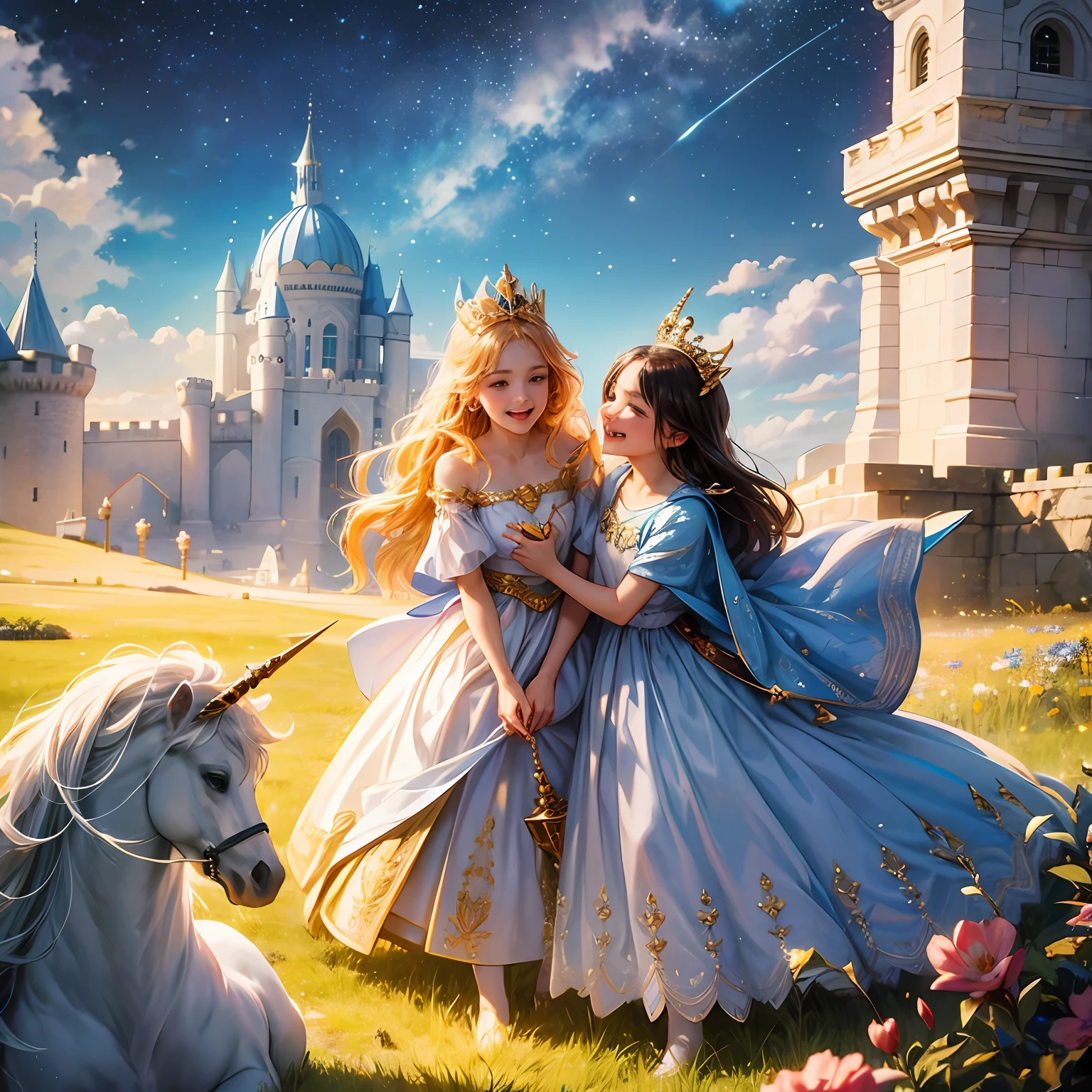 Conclusion: The Force of Friendship and Magic
Along this exciting journey, Sofia and the golden unicorn learned about true friendship and the power of magic that exists within each other. The princess discovered that courage does not mean not being afraid, but rather face it with determination. And the unicorn realized that friendship is one of life's most valuable treasures.
With a heart full of gratitude, eles retornaram ao castelo de Fleur, where the news of his incredible journey spread throughout the kingdom. Since then, The princess and the golden unicorn continued to explore together, encorajando todos a acreditarem na magia da amizade, e que, quando enfrentamos nossos medos com coragem, We can discover wonders beyond imagination.
May this story inspire children of all ages to embrace friendship, the courage and magic that reside in your hearts, allowing each of them to embark on their own enchanted journeys. Pois, as Sofia and the unicorn discovered, The most extraordinary adventures await those who dare to believe in themselves and in the power of love and true friendship. --auto