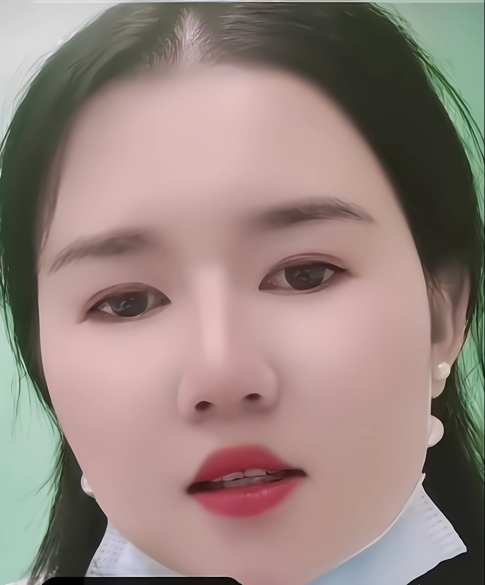 A closeup of a woman，Tie-up on green background, wan adorable korean face, inspired by Sim Sa-jeong, with round face, Korean symmetrical face, close-up face, jaeyeon nam, young lovely Korean faces, Asian face, round cheeks, Korean face features, yanjun cheng, headshot profile picture, Korean woman