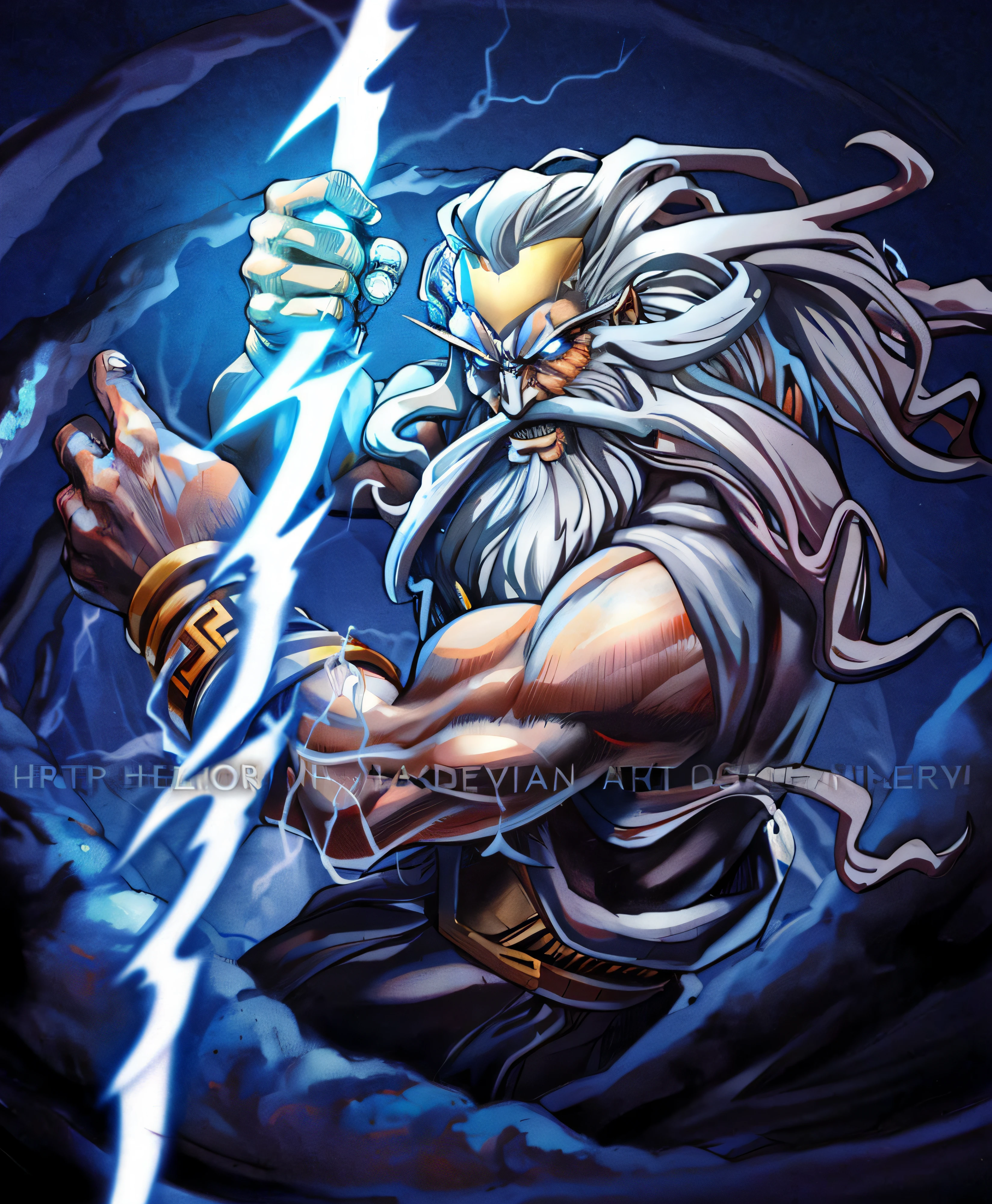 a drawing of a man with a lightning bolt in his hand, Furioso Deus Zeus, O Deus Zeus, epic scene of zeus, Retrato Zeus, legendary god holding spear, O Deus Poseidon, the god of thunder, Zeus, Norse God, Retrato pintado de Zeus acidentado, O Deus Hades, Mito grego pintura digital, god of thunder, barba grisalha, storm egyptian god