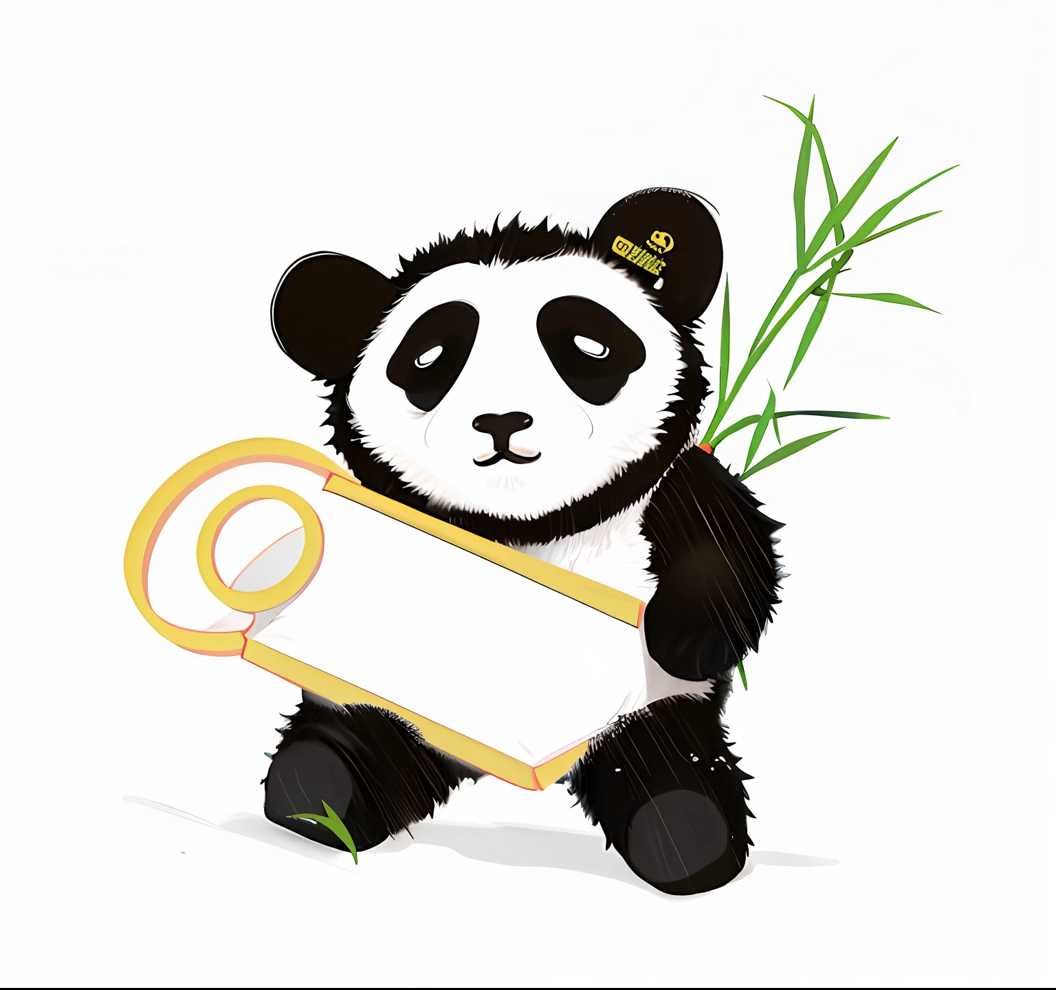 Panda holding Swiss rolls in his hand, Cute panda, panda panda panda, Panda, a cute giant panda, bamboos, Bamboo, in bamboo forest, made of bamboo, cute illustration, without text, inspired by Masamitsu Ōta, ribbon, So cute, Hand drawn illustrations, cute animal, stickers illustrations, hanging scroll