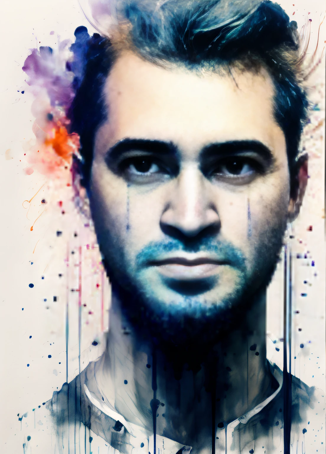 homem, calvo, medic, design estilo agnes cecile, design brilhante, cores pastel, gotas de tinta, luzes de outono