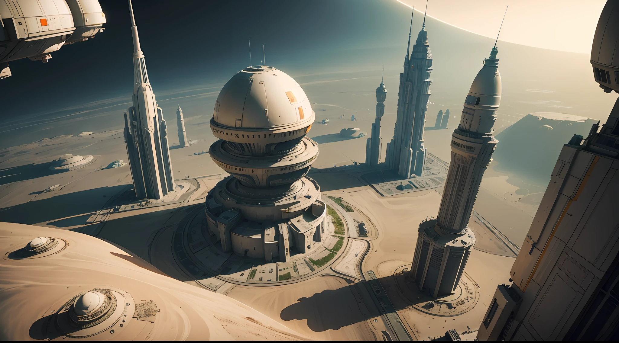 coruscant from space except all of the architecture is bland highly detailed and realistic. Photography from space of Mars futuristic city around a Mars spacecraft station --auto