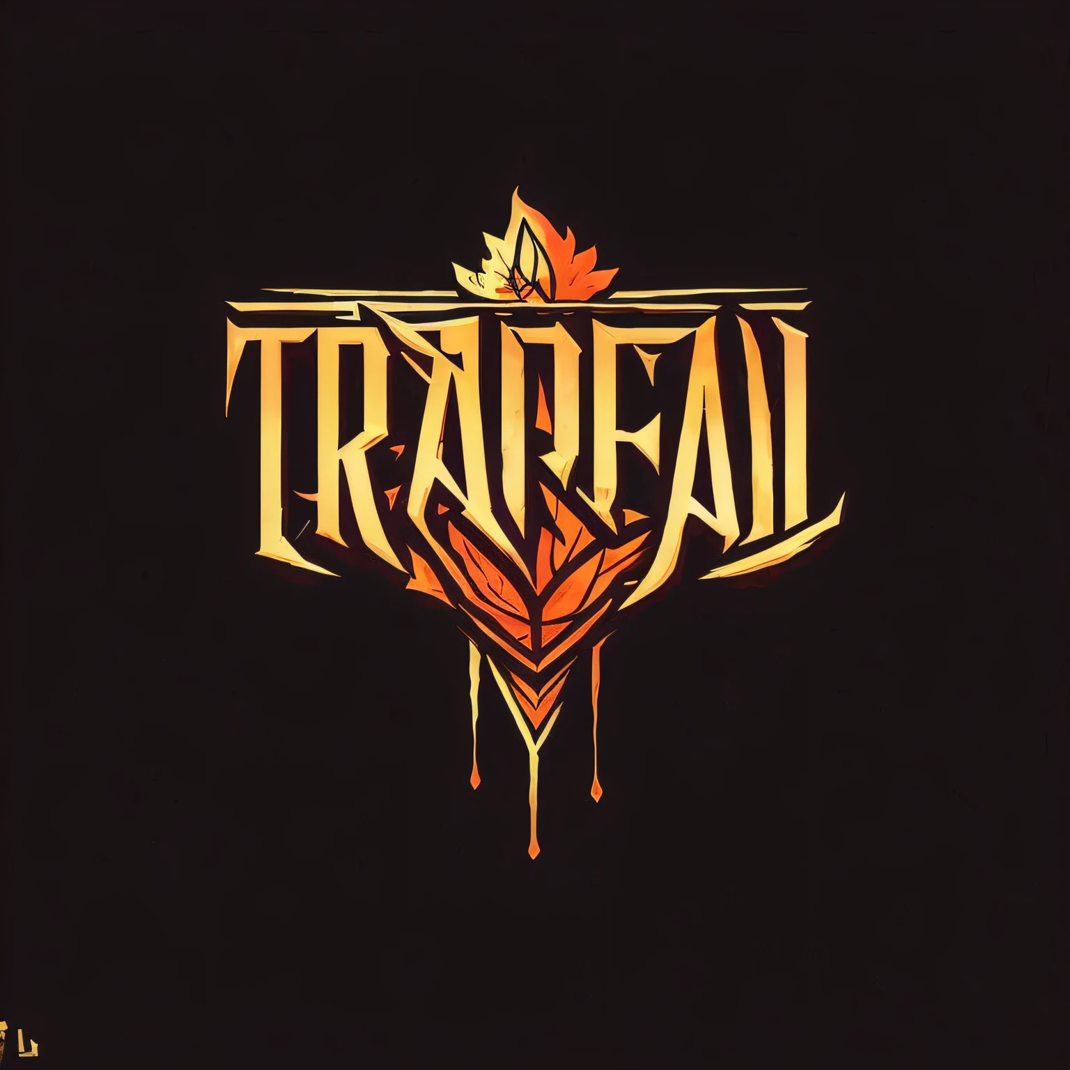 a close up of a logo on a black background with a fire, frail, official fanart, two frail, tf 2, tf2, official fan art, leaves trap, official art, splash screen art, logo art, hyperrealistic fall, inspired by Frank Frazetta, titanfall, fractal thunder dan mumford, splash screen, warframe fanart