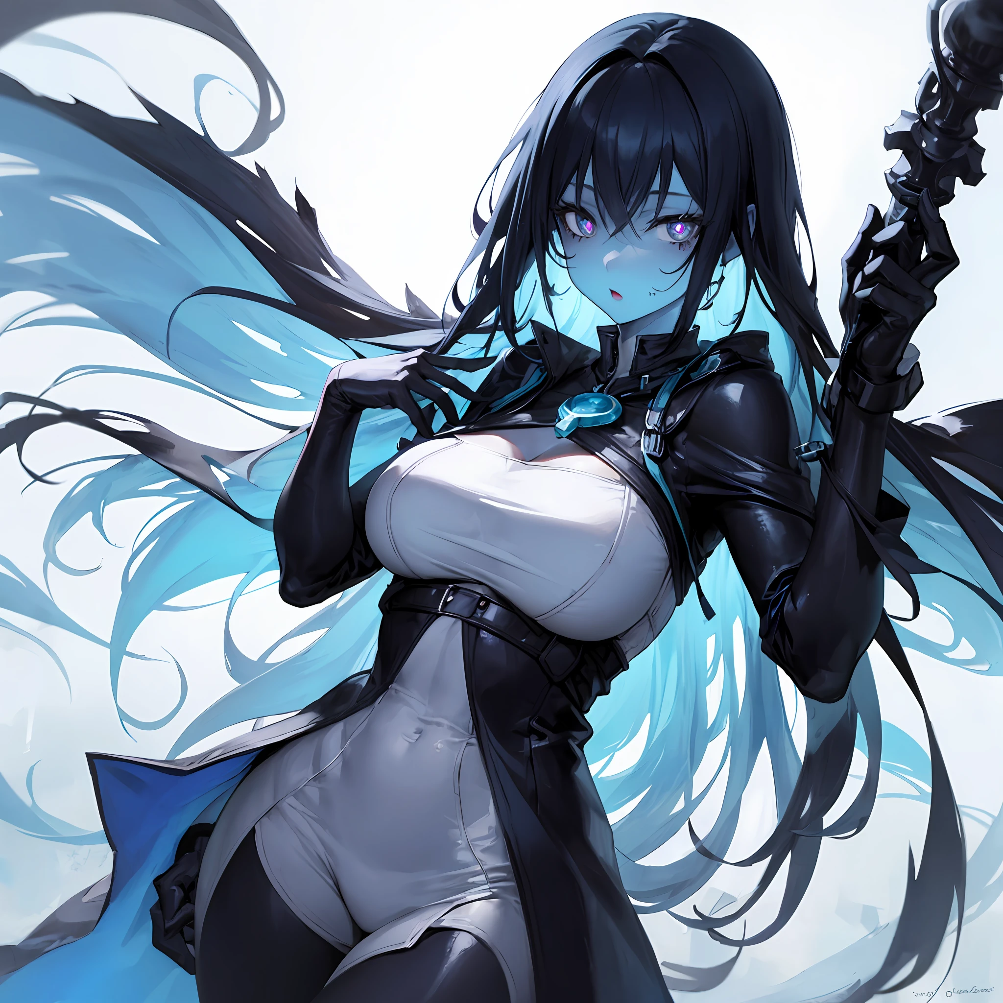 Slime girl（1：4），Blue skin，The body is transparent，Big chest，Blue pupils，full bodyesbian，detail-rich，with a simple background，The environment is dark，k hd，It feels beautiful in the hand，Moist and sticky body