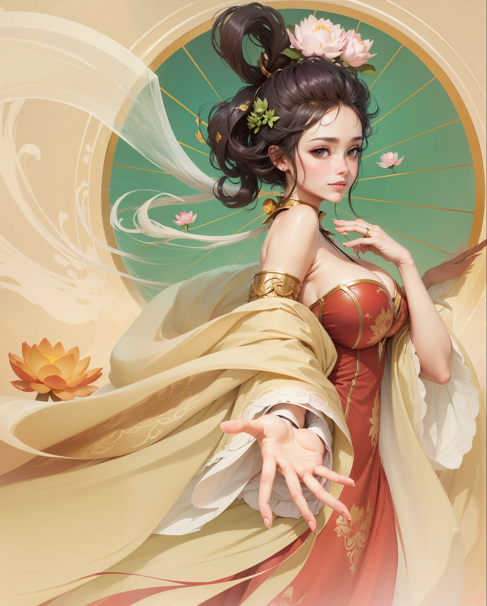 the anime, a beaut, Milo, A slight smile, blushful, hiquality, detailing, lotus, Sexually mature, big breastes