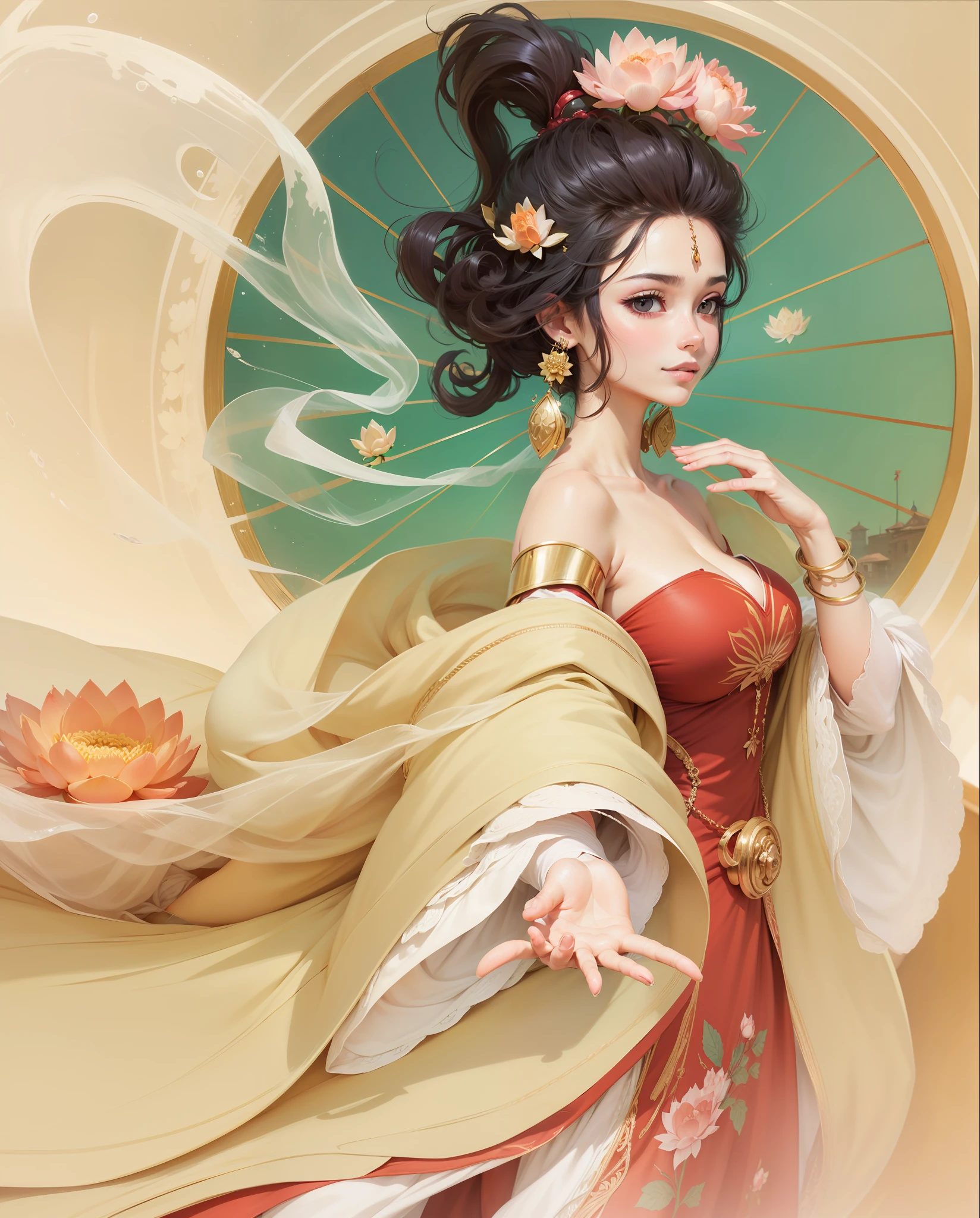the anime, a beaut, Milo, A slight smile, blushful, hiquality, detailing, lotus, Sexually mature, big breastes