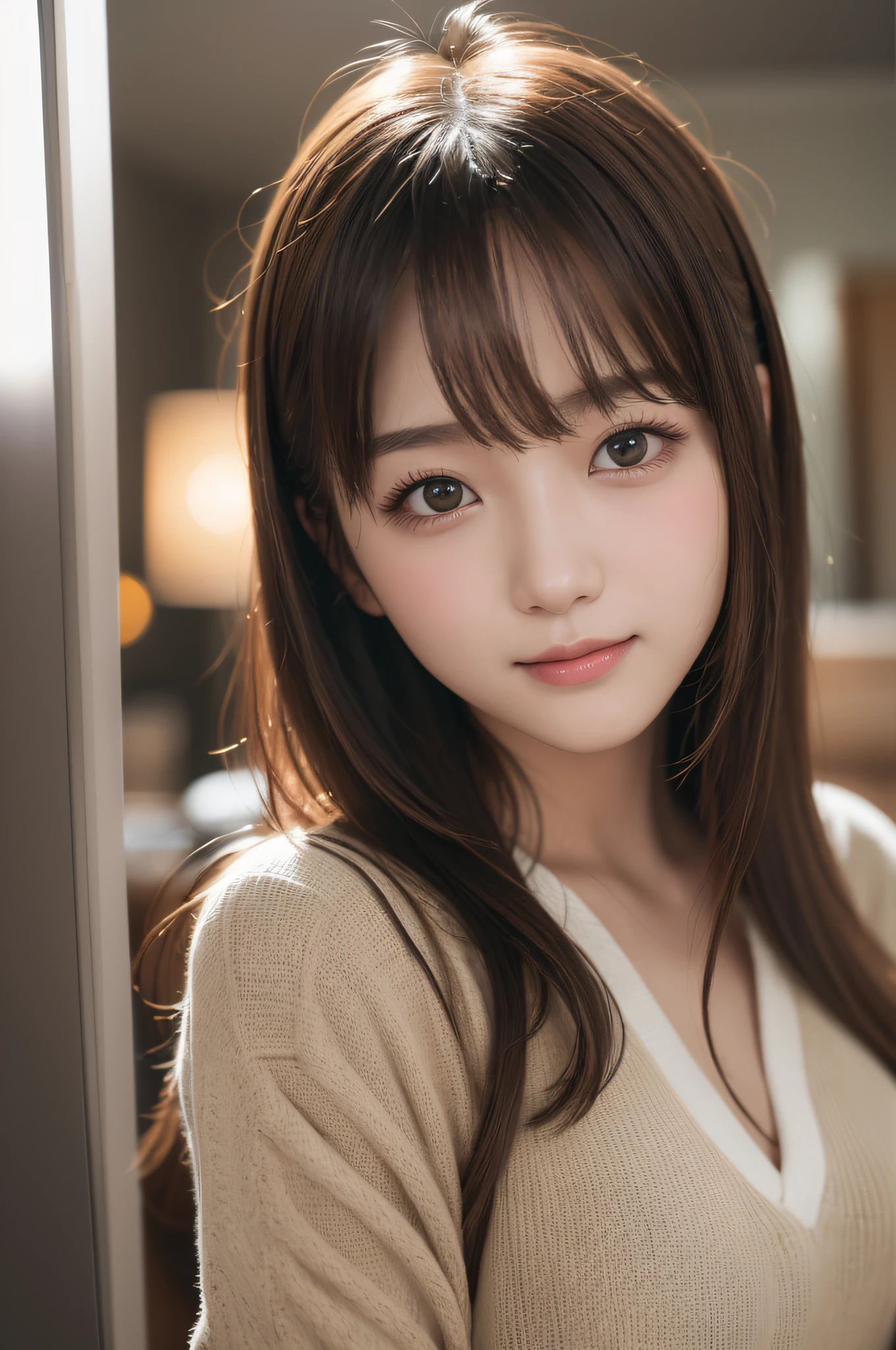 Clothed、(Photo Real:1.4)、(hyper realisitic:1.4)、(realisitic:1.3)、 (Smooth lighting:1.05)、(Improve video lighting quality:0.9)、32 k、 1girl in、20 years girl、Realistic lighting、Back lighting、Facial light、raytrace、(cheerfulness:1.2)、(Improved image quality:1.4)、 (Finest Real Textured Skins)、finely eye、finerly detailed face、 (Tiredness, sleep, satisfied:0.0),Red cheeks、skinny  body、Small breasts、,close up of face、student clothes:1.3、Korean Idol、Nogizaka Idol、hposing Gravure Idol (Bodyline mood improvement:1.1)、glowy skin、Korean Idol、Nogizaka Idol、hposing Gravure Idol、selfee