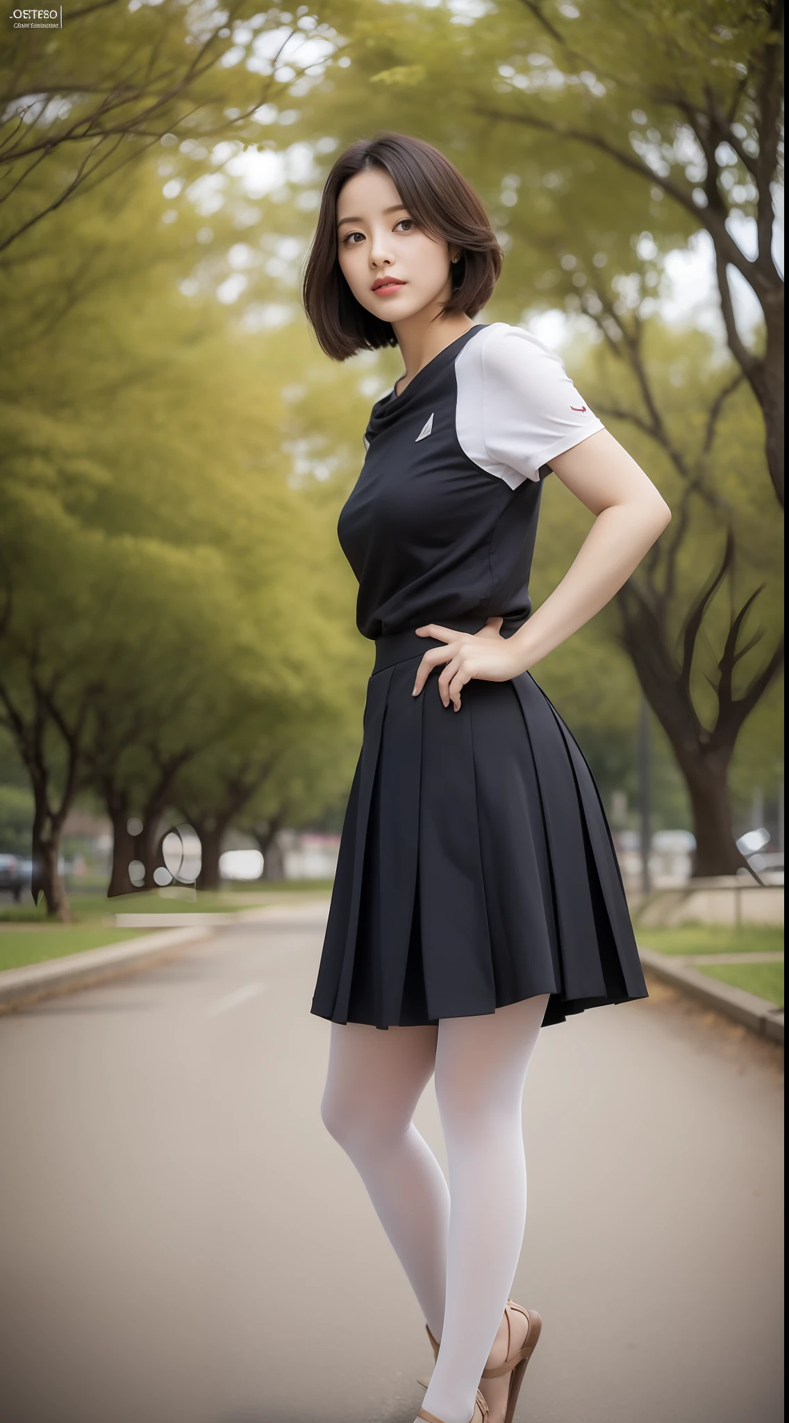 Atriz coreana jovem bonita, 15 anos, melhor qualidade, ultra high-resolution, (fotorrealista: 1.4), sakura tree, Strapless top, decote exposto, Tiny pleated skirt, Uniforme escolar, white pantyhose, calcinha, brassier, salto em altura, corpo perfeito, seios pequenos, seios nus, Duro , longos cabelos loiros, ((olhos detalhados)), corpo inteiro, sexualmente excitada, Pose fofinha, coxas grossas, Jung Da-Eun, pele detalhada, pele clara, Taking off her skirt with her hand