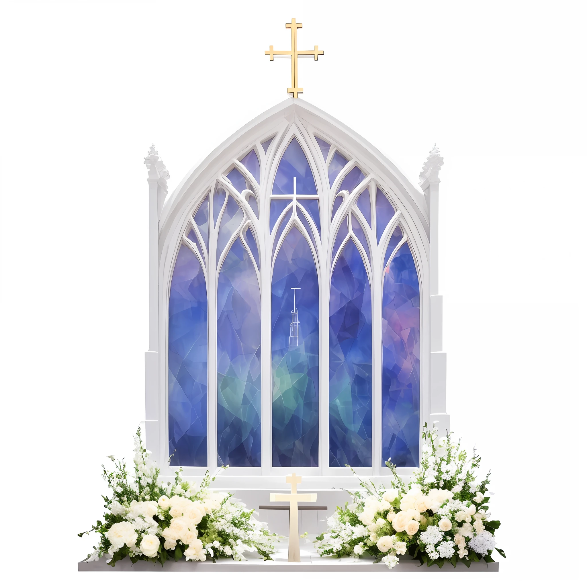 There is a church window,It has a cross and flowers on it, gothic church background, cathedral background, Church window, Mysterious cathedral windows, sacred place, Displayed on the altar, Beautiful window photos, ,Stained cullet