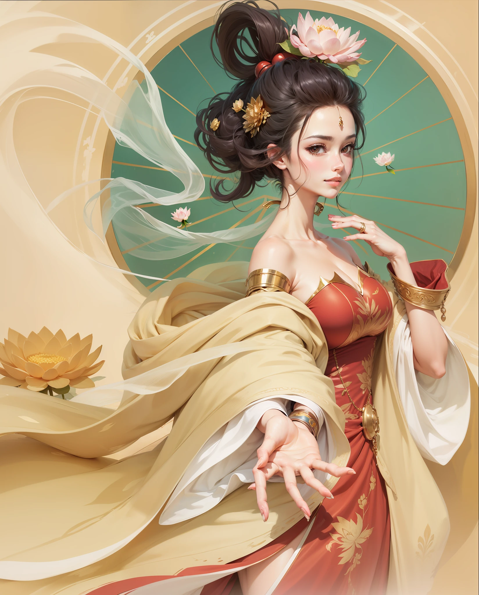 the anime, a beaut, Milo, A slight smile, blushful, hiquality, detailing, lotus, Sexually mature, big breastes