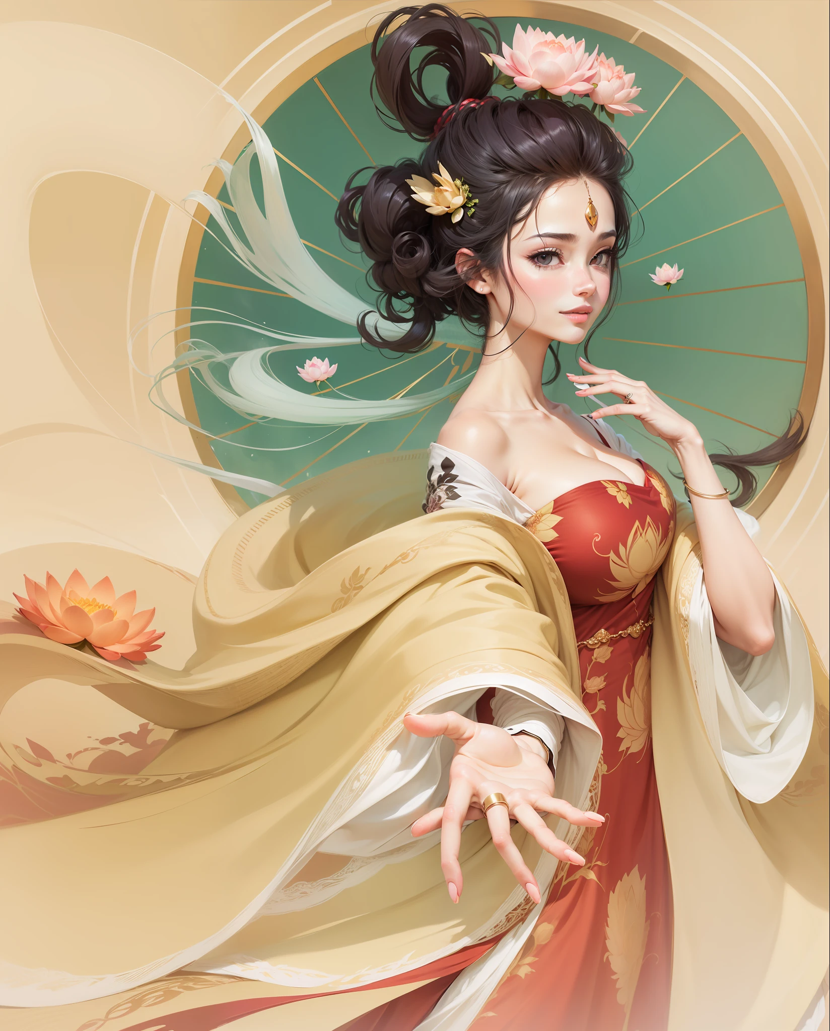 the anime, a beaut, Milo, A slight smile, blushful, hiquality, detailing, lotus, Sexually mature, big breastes