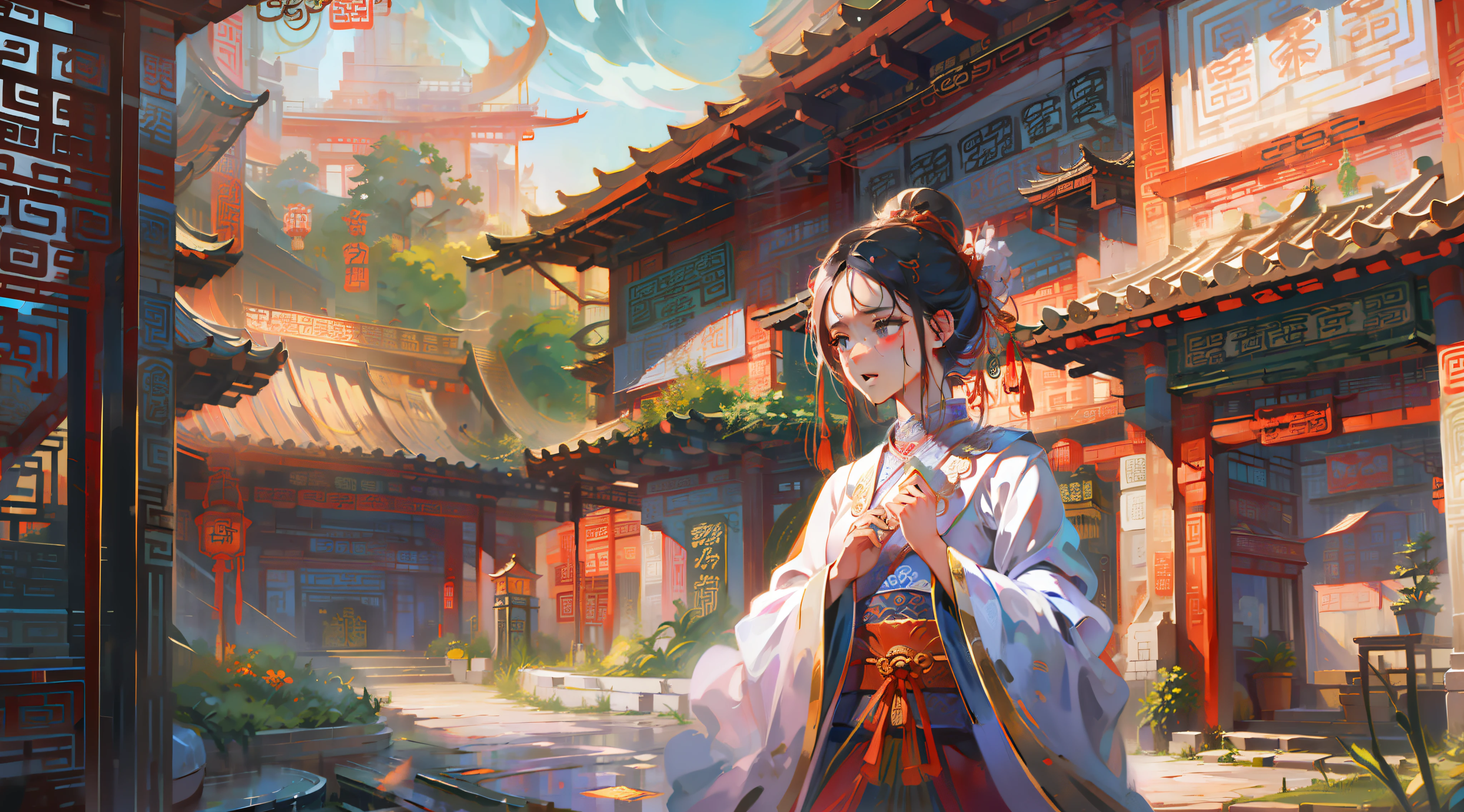 (((tmasterpiece))), Best picture quality，hyper HD，Ancient China，zona rural，Quadrangle，At the entrance of the courtyard，A woman who is，Ancient Chinese peasant image，Cry，Sad，eye closeds