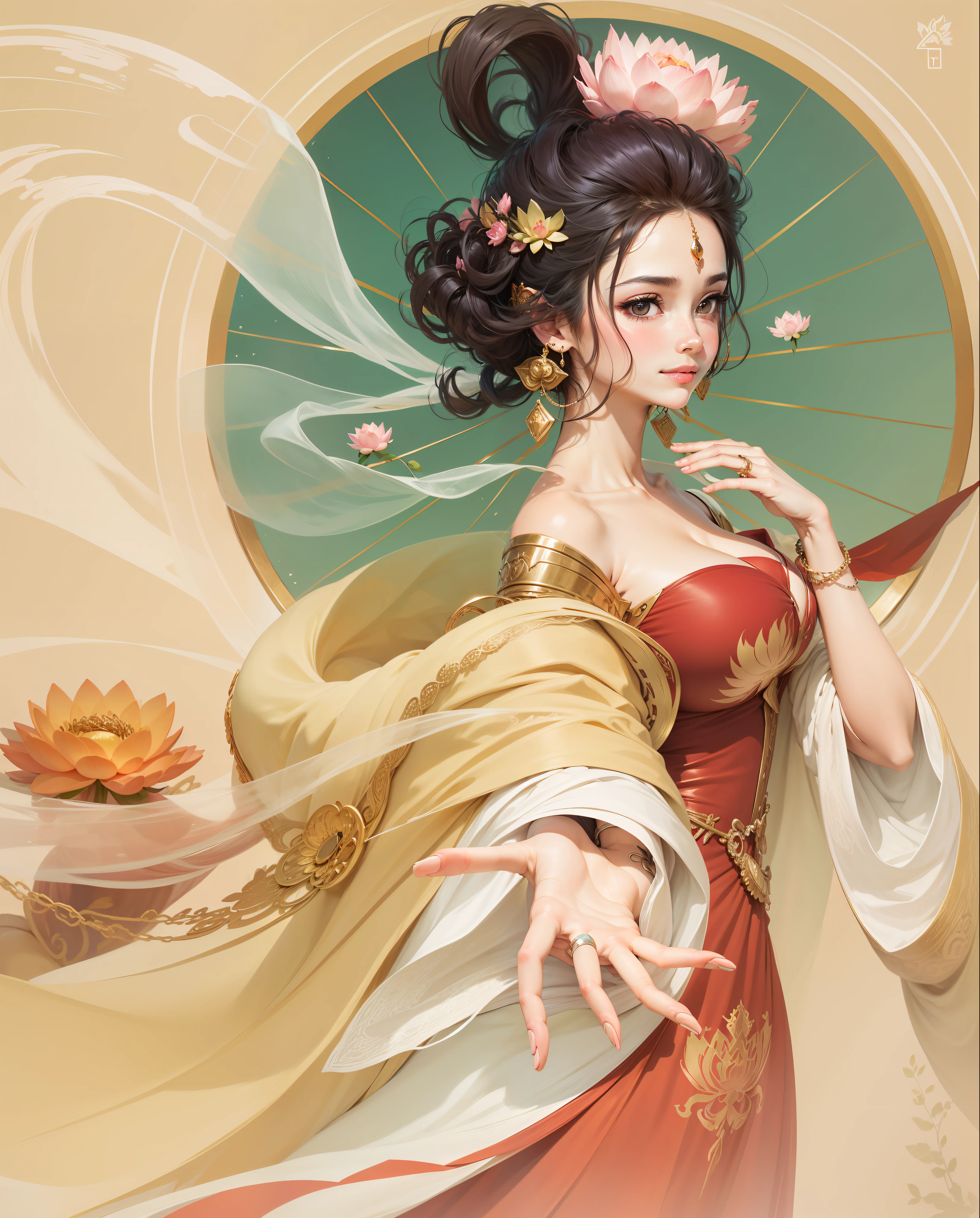 the anime, a beaut, Milo, A slight smile, blushful, hiquality, detailing, lotus, Sexually mature, big breastes