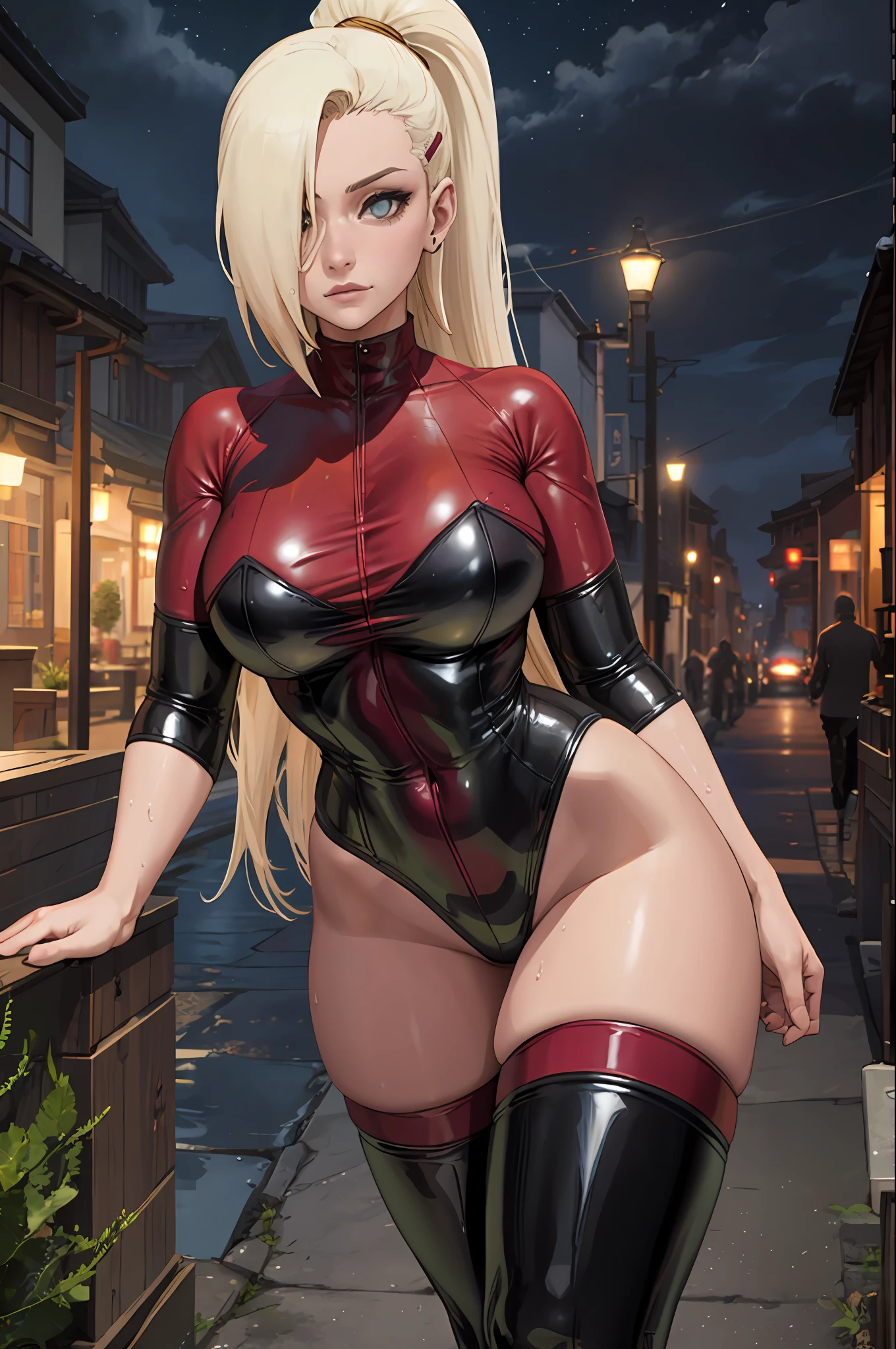 yamanaka ino, Wet, 独奏, latex, night time, Sateen, storm, Erotica, tmasterpiece, wide thighs, Average Breasts