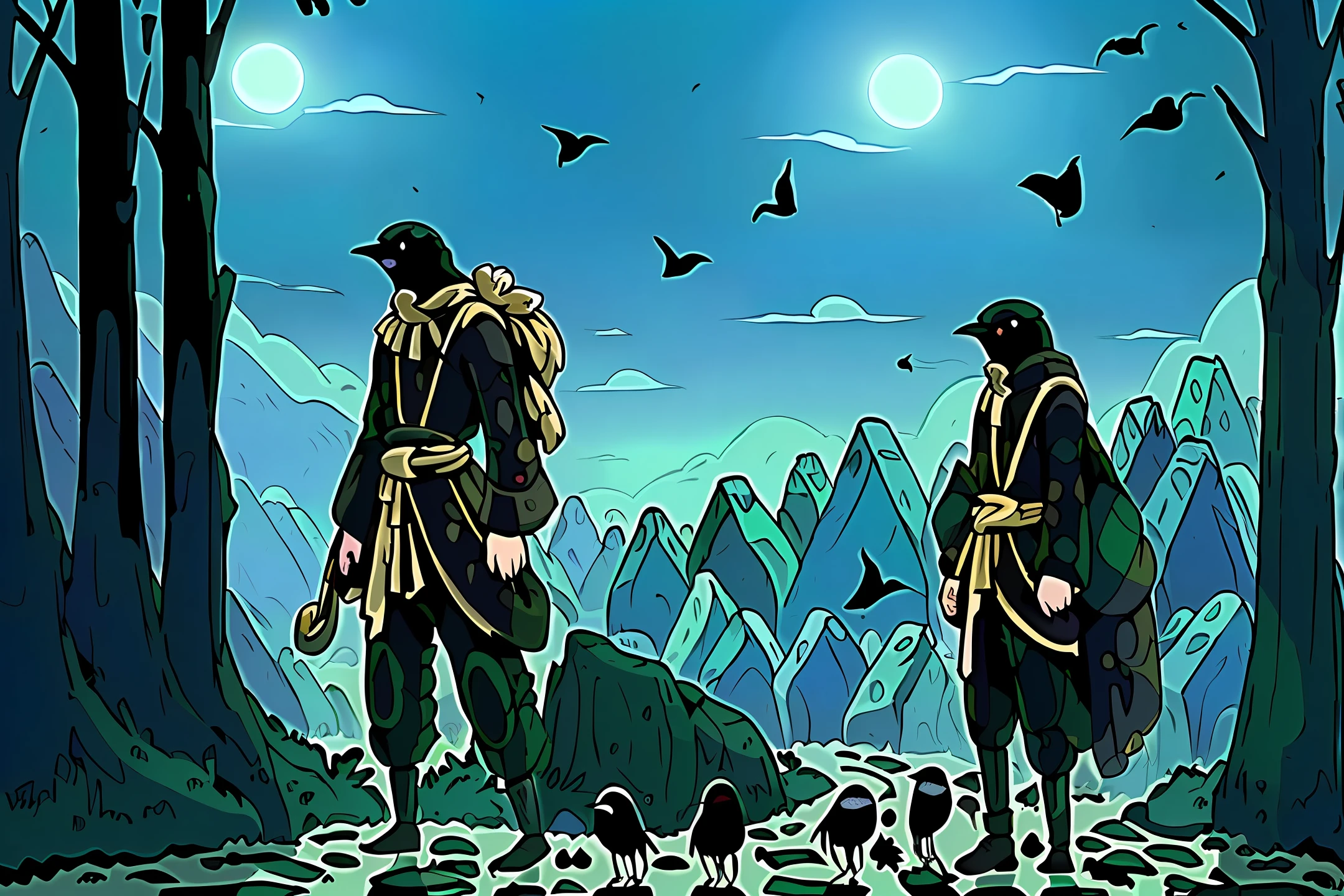 Under black moonlight,The black-robed youth stepped on the cracked stone road full of runes,The flock of crows is circling,Some crows landed on his shoulders。In the distance is the bright and strange kingdom of God,The surroundings are full of bright but withered flowers