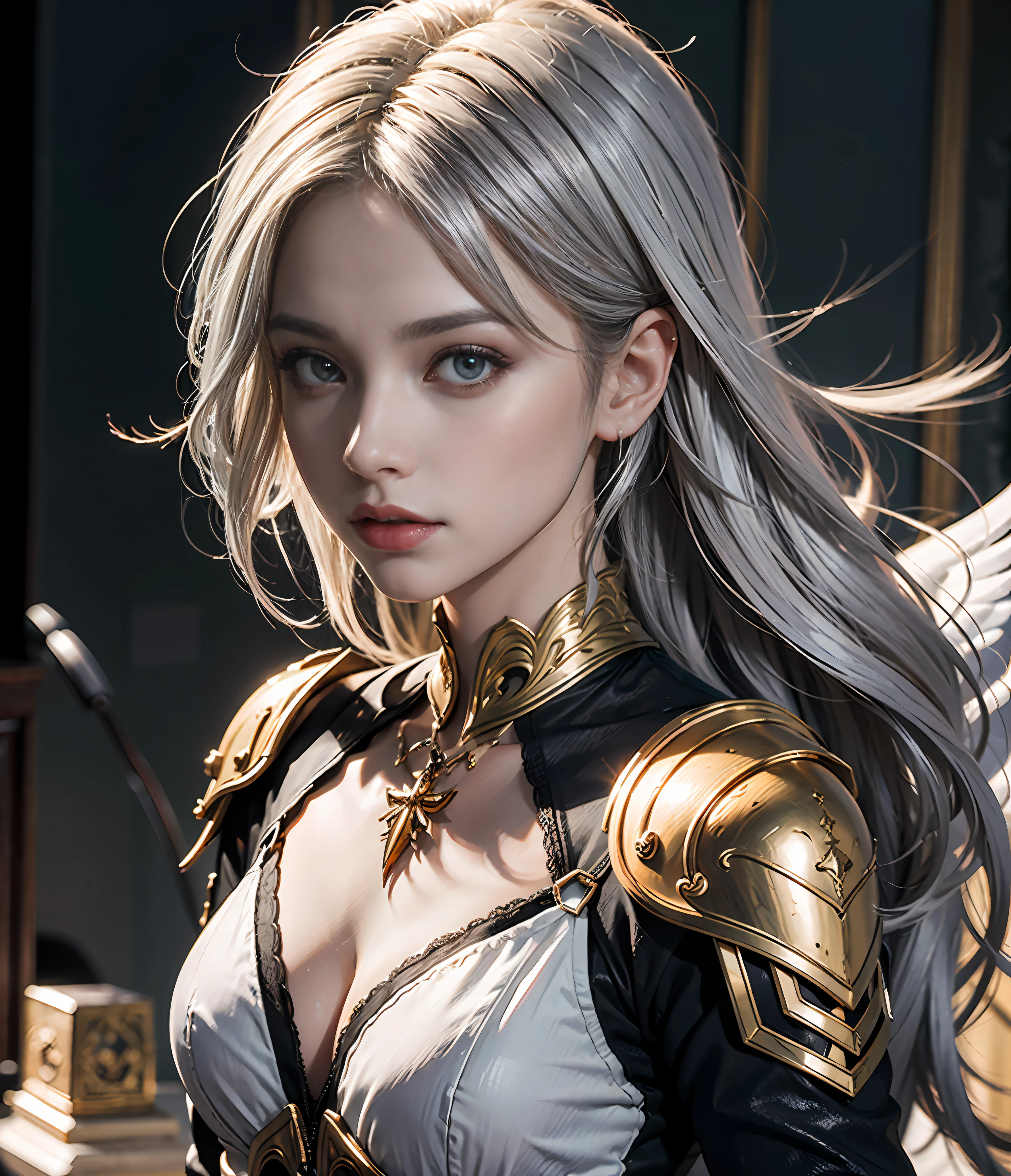 Beautiful woman angel，Short silver-white hair，Belle peinture de personnage，Guviz，Guviz-style artwork，Yang J，Epic and beautiful character art，Stunning character art，legion of heaven, Red and gold armor，Red long-sleeved dress，defender of faith，god light,（tmasterpiece：1.4），（best qualtiy：1.4），（Beautiful angel girl，Super detailed face， Hair is scattered，（angel wing： 1.4），（full bodyesbian），The sheen， Bokeh， Ultra-detailed RAW photos，best qualtiy），（realisticlying，photograph realistic：1.3），best qualtiy，highly  detailed，tmasterpiece，Hyper-detailing，illustratio，dynamic angle，World-class masterpieces，best qualtiy，extremaly detailed cg，8k wallpaper，cinmatic lighting