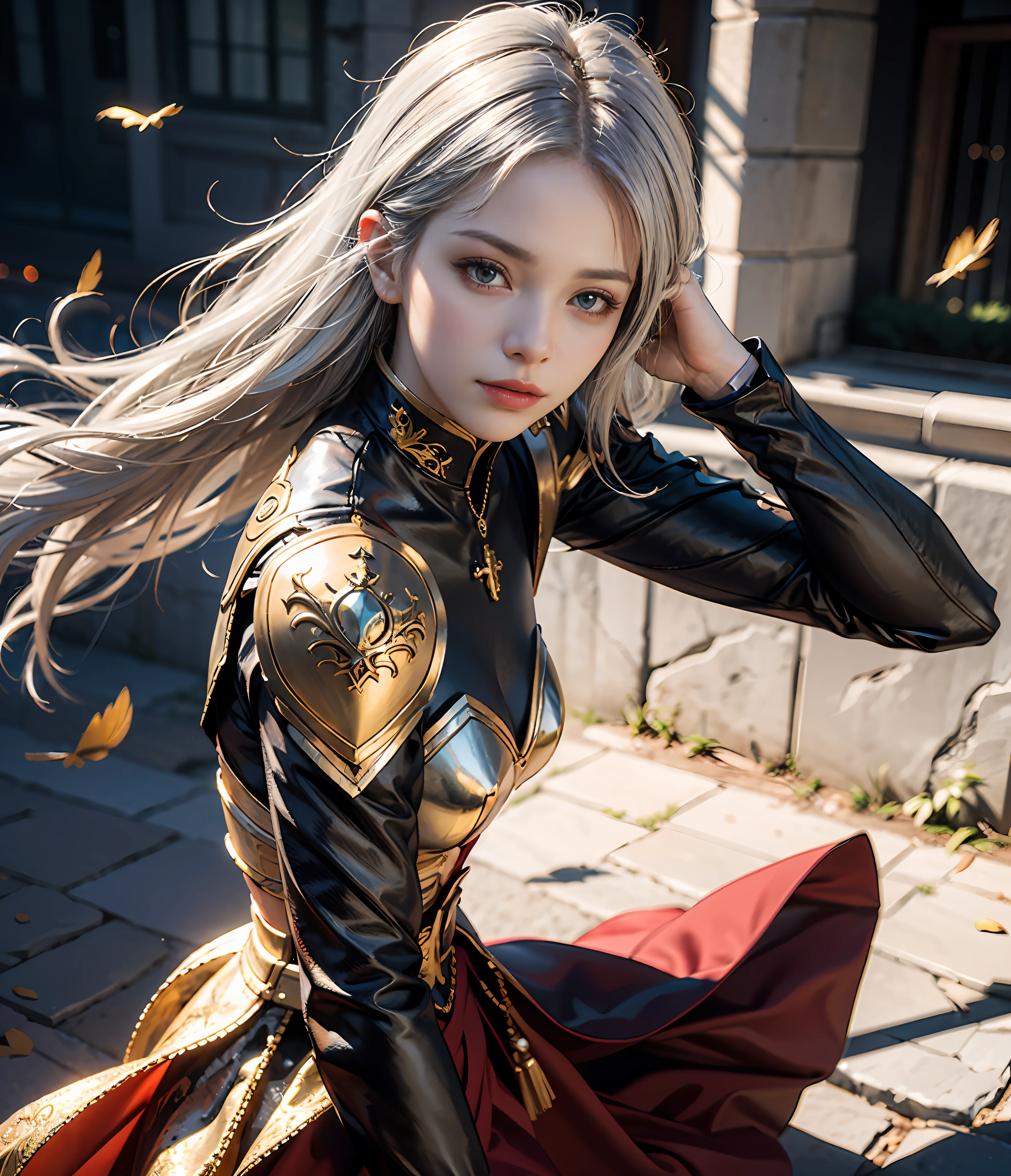 Beautiful woman angel,Short silver-white hair,Belle peinture de personnage,Guviz,Guviz-style artwork,Yang J,Epic and beautiful character art,Stunning character art,legion of heaven, Red and gold armor,Red long-sleeved dress,defender of faith,god light,(tmasterpiece:1.4),(best qualtiy:1.4),(Beautiful angel girl,Super detailed face, Hair is scattered,(angel wing: 1.4),(full bodyesbian),The sheen, Bokeh, Ultra-detailed RAW photos,best qualtiy),(realisticlying,photograph realistic:1.3),best qualtiy,highly detailed,tmasterpiece,Hyper-detailing,illustratio,dynamic angle,World-class masterpieces,best qualtiy,extremaly detailed cg,8k wallpaper,cinmatic lighting