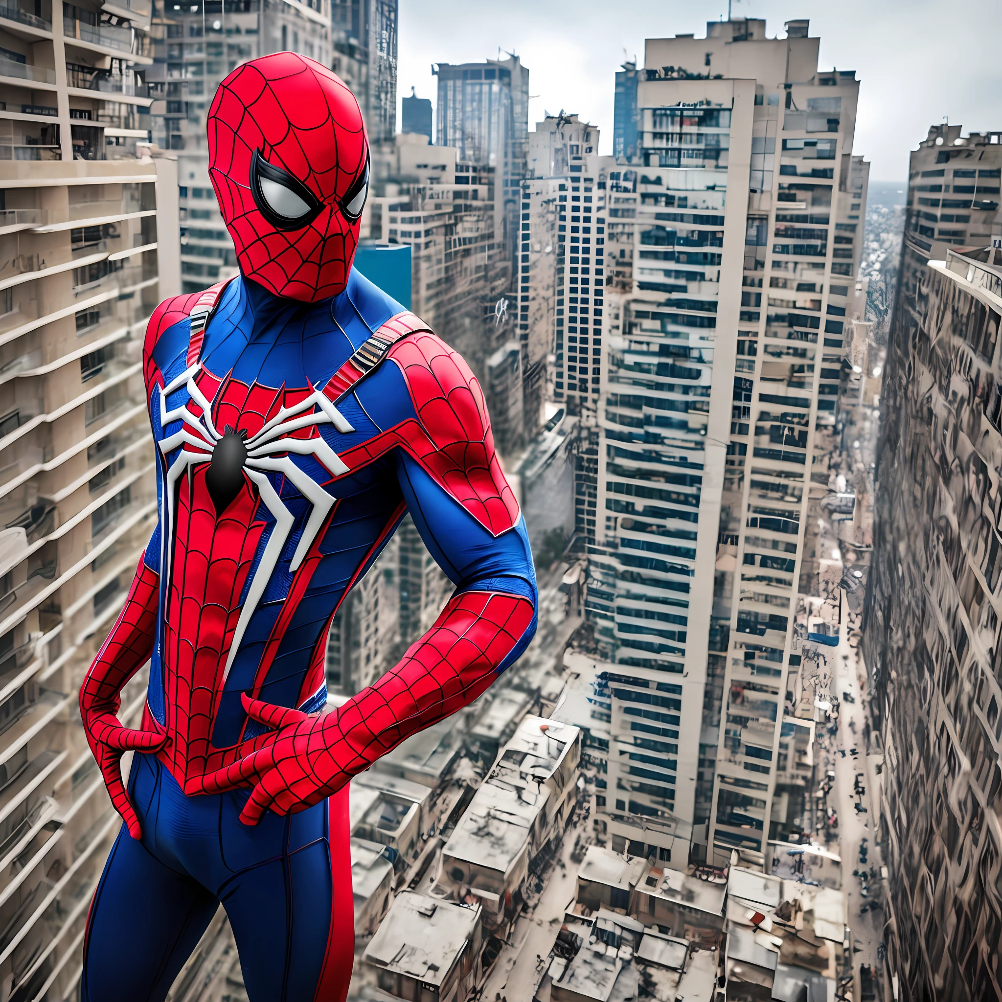 Photo of Michael Jackson as a Spider-Man walking on a building penthouse, detalhado, centralizado, solid color backdrop, photorealistic lighting, arte digital, Nikon Camera Picture Blur, obra-prima, realista, qualidade superior --auto --s2