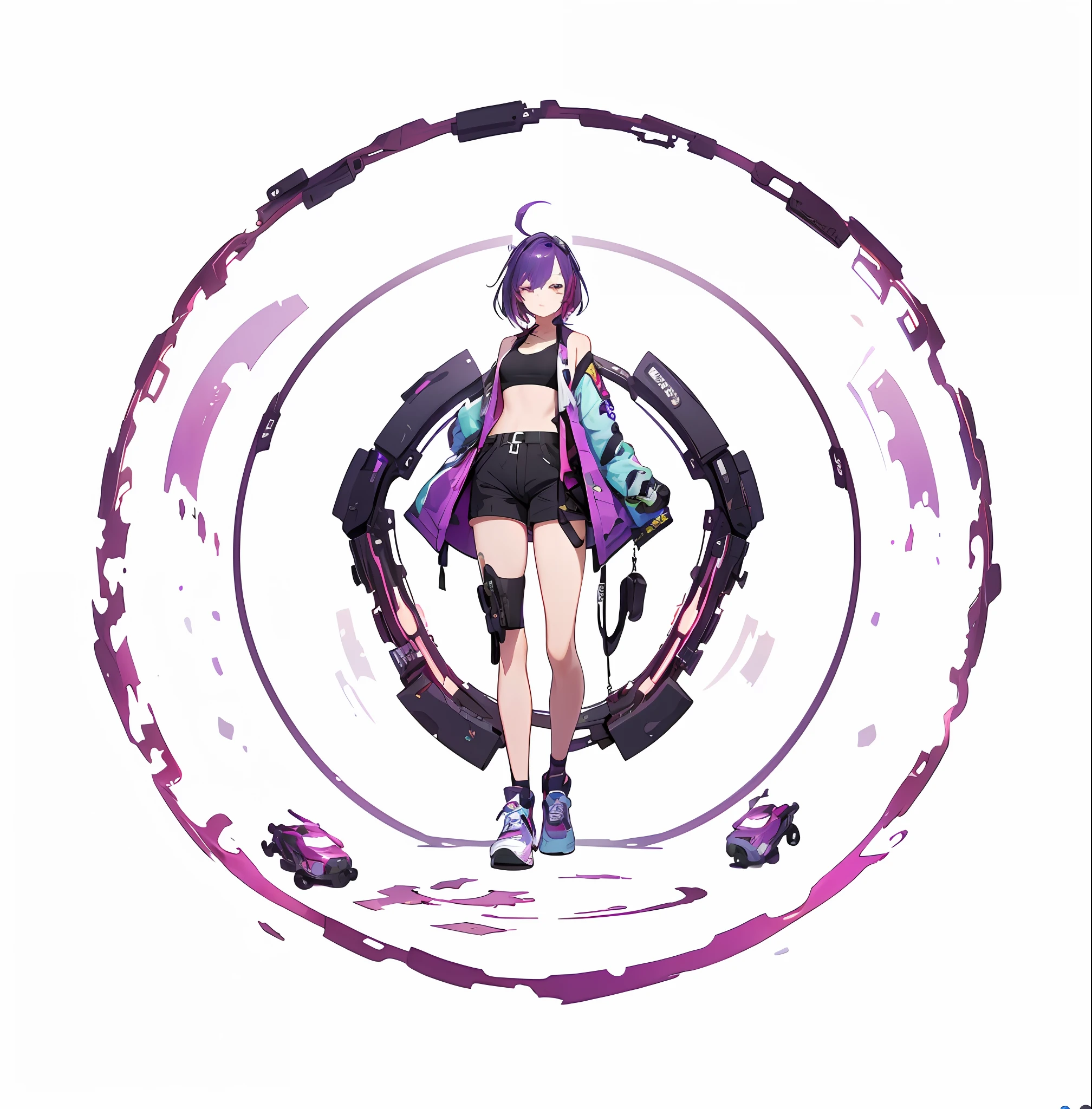 (1 girl),(4k,ultra detailed:1.2),(anime:1),illustration,(photorealistic:1), (solo:1.2),(standing),(full_body:1.2), (single background,:1.4), (landscape), cyberpunk aesthetics, a cyberpunk city bustling with neon signs, night, mushroom cloud, (mask, holster, worn overcoat, cargo pants: 1.2), (supermodel: 1.4), (wide hips: 1), (purple hair), ww1ger,