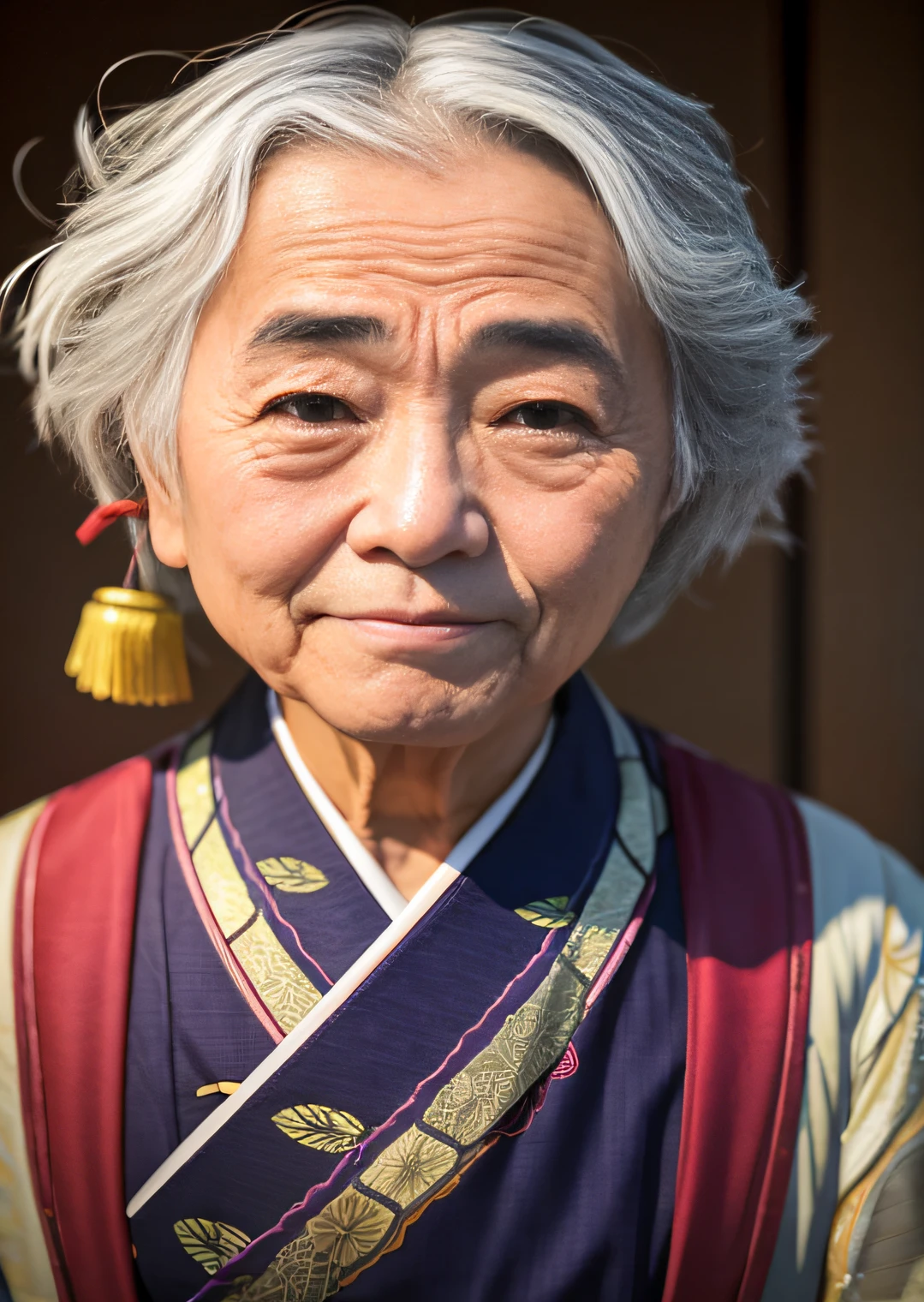 A Japanese man, velho e olhando para frente, kind of telling a story