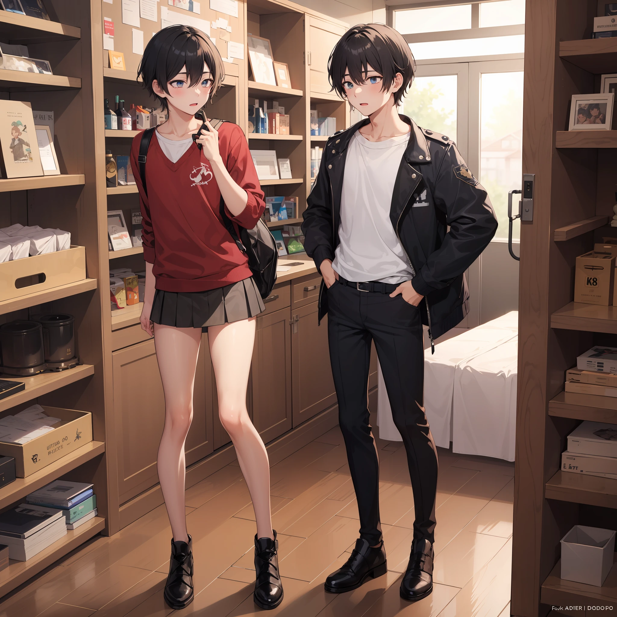 1 boy,Libido boy,mtu,k hd, tmasterpiece,8K,Wear a miniskirt,full-body view