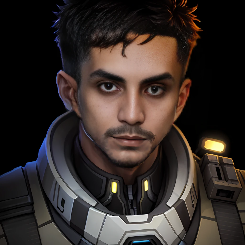 starsector, a portrait of a young man, blank background, face focus, high tech suit, short hair,