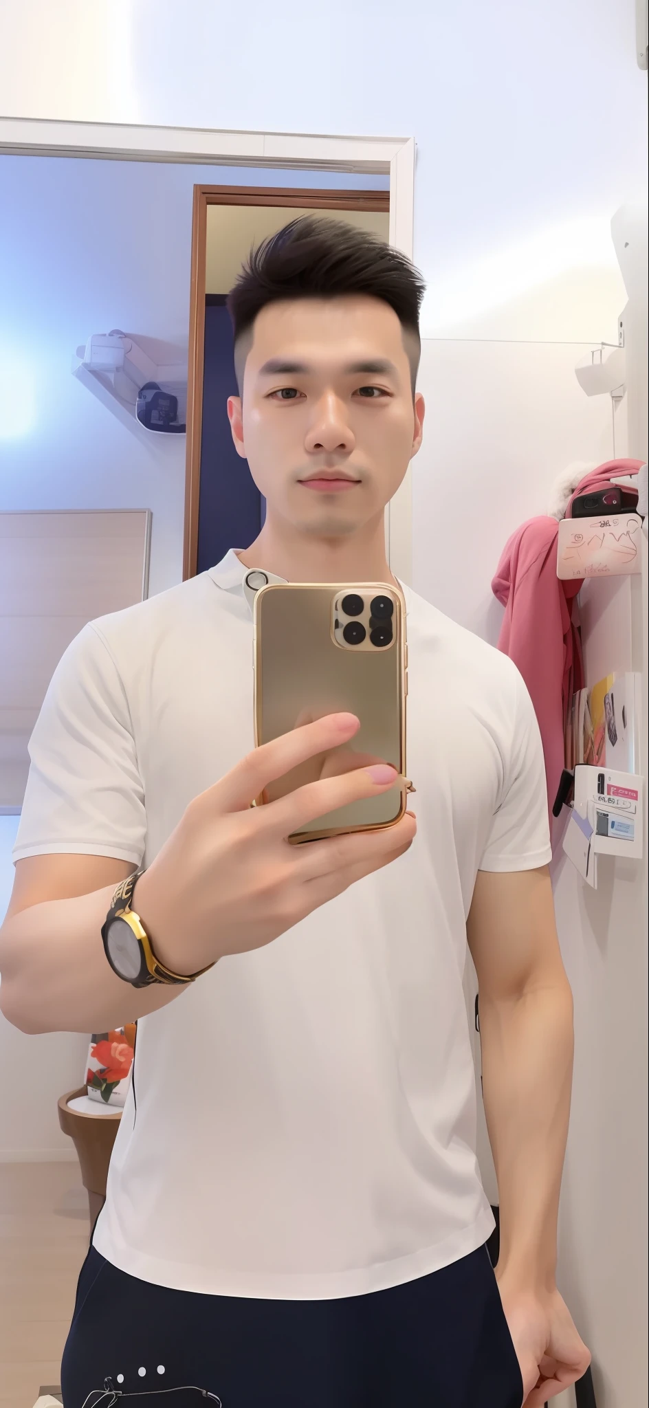 there is a man taking a selfie in a mirror, 8k selfie photograph, south korean male, 🤬 🤮 💕 🎀, from 8 k matte, very very low quality picture, male ulzzang, iphone selfie, full body picture, asian male, dang my linh, 21 years old, professional iphone photo, hoang long ly, low quality photograph