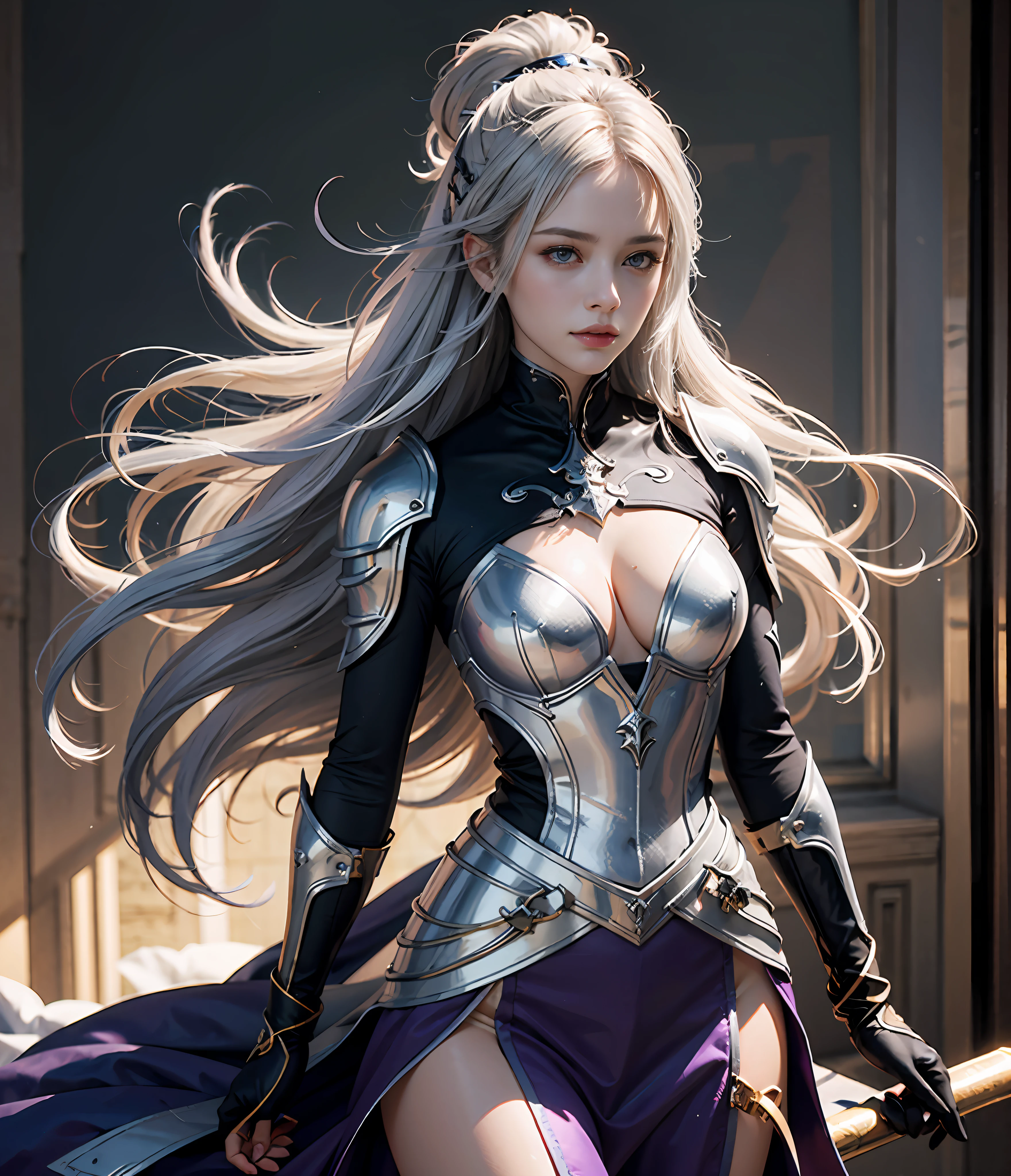 Beautiful woman angel,Short silver-white hair,Belle peinture de personnage,Guviz,Guviz-style artwork,Yang J,Epic and beautiful character art,Stunning character art,legion of heaven, Purple and silver armor,Purple long-sleeved dress,defender of faith,god light,(tmasterpiece:1.4),(best qualtiy:1.4),(Beautiful angel girl,Super detailed face, Hair is scattered,(angel wing: 1.4),(full bodyesbian),The sheen, Bokeh, Ultra-detailed RAW photos,best qualtiy),(realisticlying,photograph realistic:1.3),best qualtiy,highly detailed,tmasterpiece,Hyper-detailing,illustratio,dynamic angle,World-class masterpieces,best qualtiy,extremaly detailed cg,8k wallpaper,cinmatic lighting