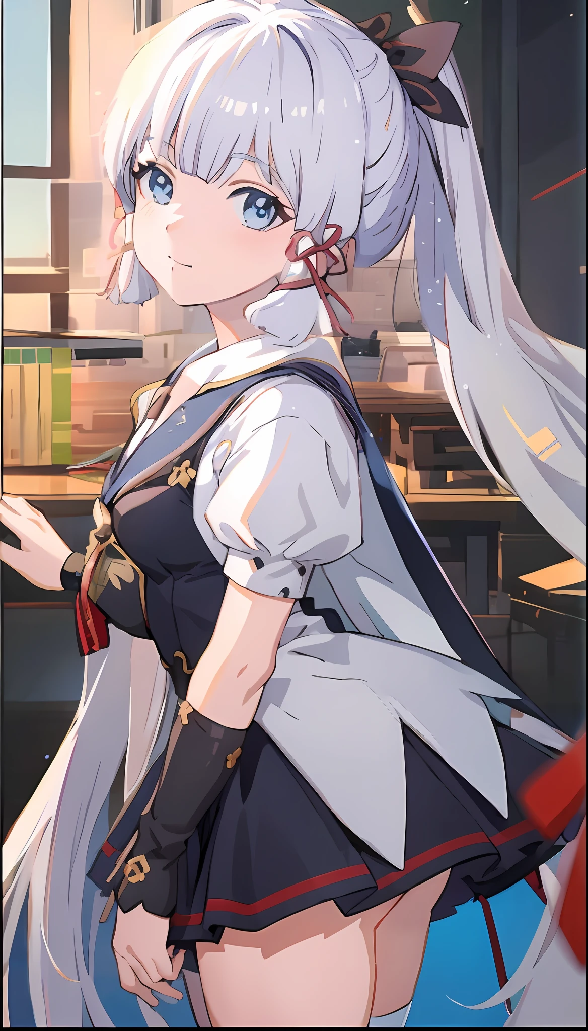 tmasterpiece，Highest image quality，There are anime girls with white hair and blue eyes in the classroom, style of anime4 K, Anime style. 8K, Anime moe art style, Digital anime illustration, portrait anime space cadet girl, Anime style portrait, anime styled digital art, High quality anime art style, Anime art style, detailed portrait of an anime girl, Detailed digital anime art, anime visual of a cute girl