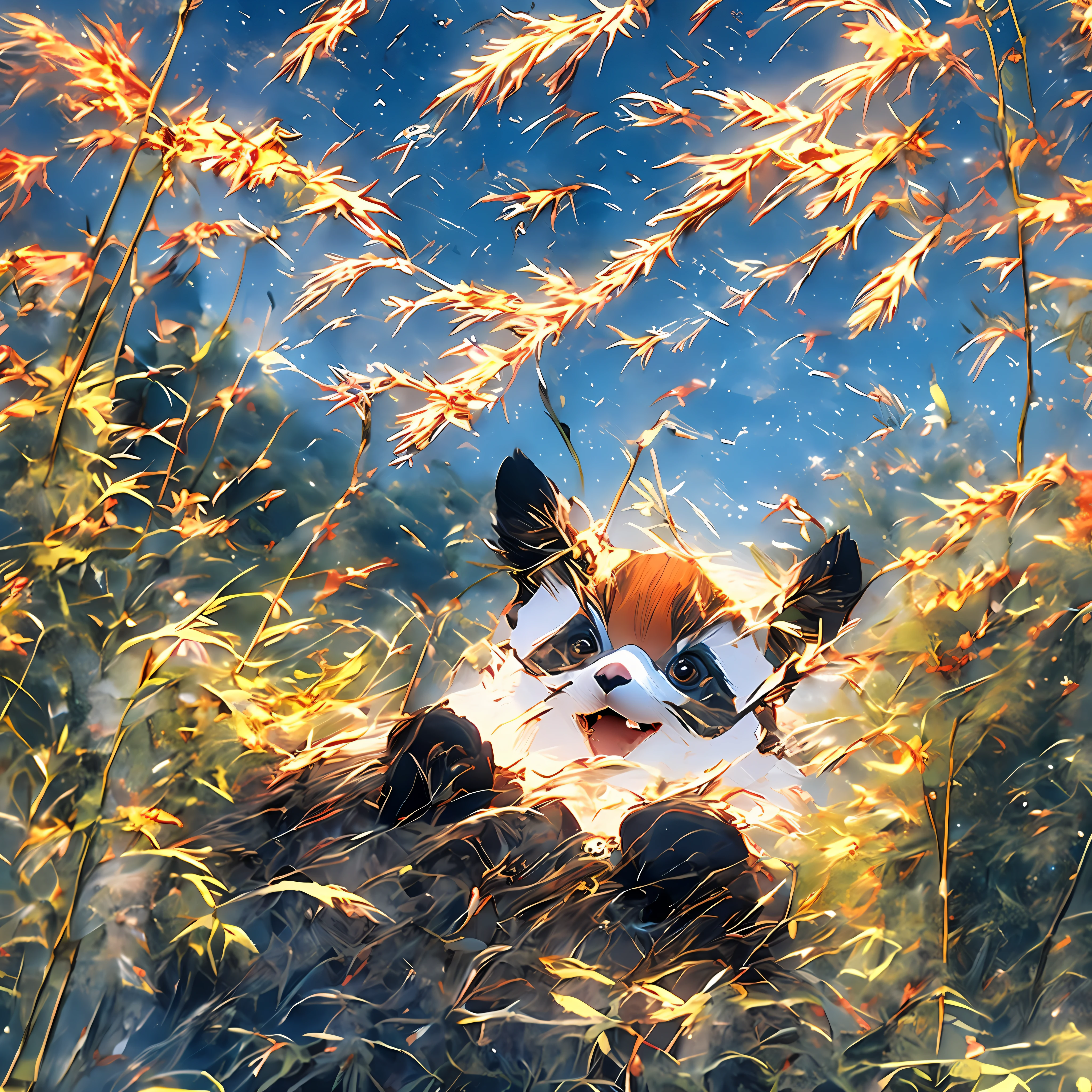 Clear nights,Under the beautiful night sky,A cute red panda sitting on a tree nibbling on a bamboo pole