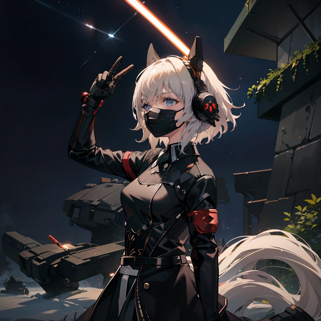HD 4K,sci fi background,The characters are dressed in sci-fi armor,The head is equipped with a mask,holding light saber。